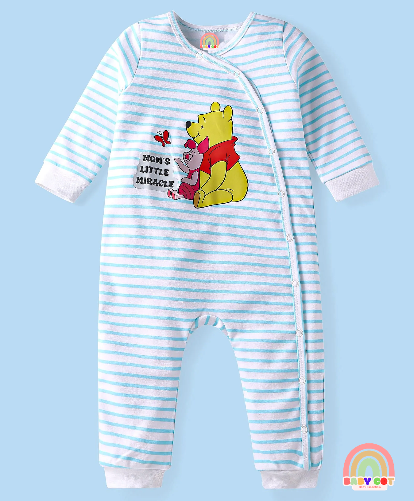 Interlock Knit Full Sleeves Rompers With Printed Graphics Pack of 3 - Yellow White & Blue