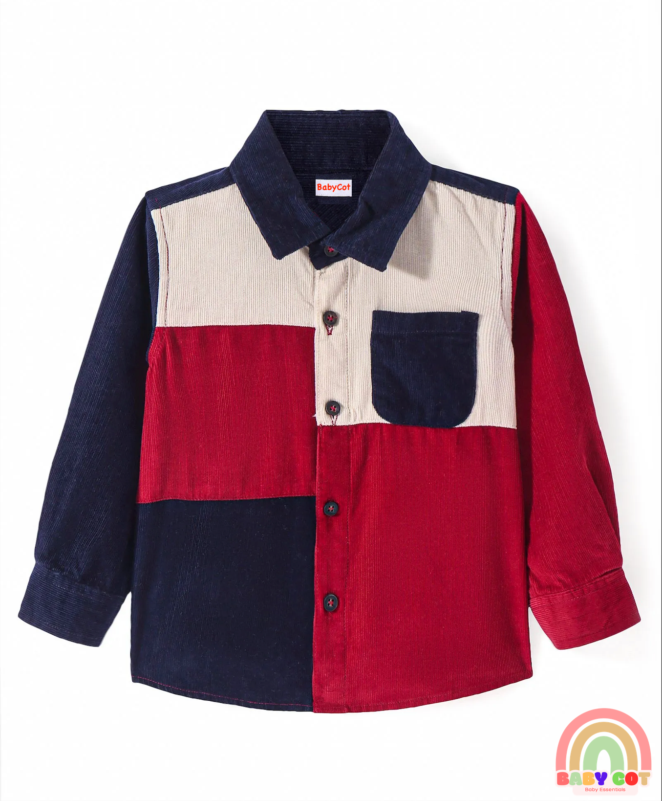Cotton Woven Full Sleeves Corduroy Shirt With Cut & Sew Design - Dark Red