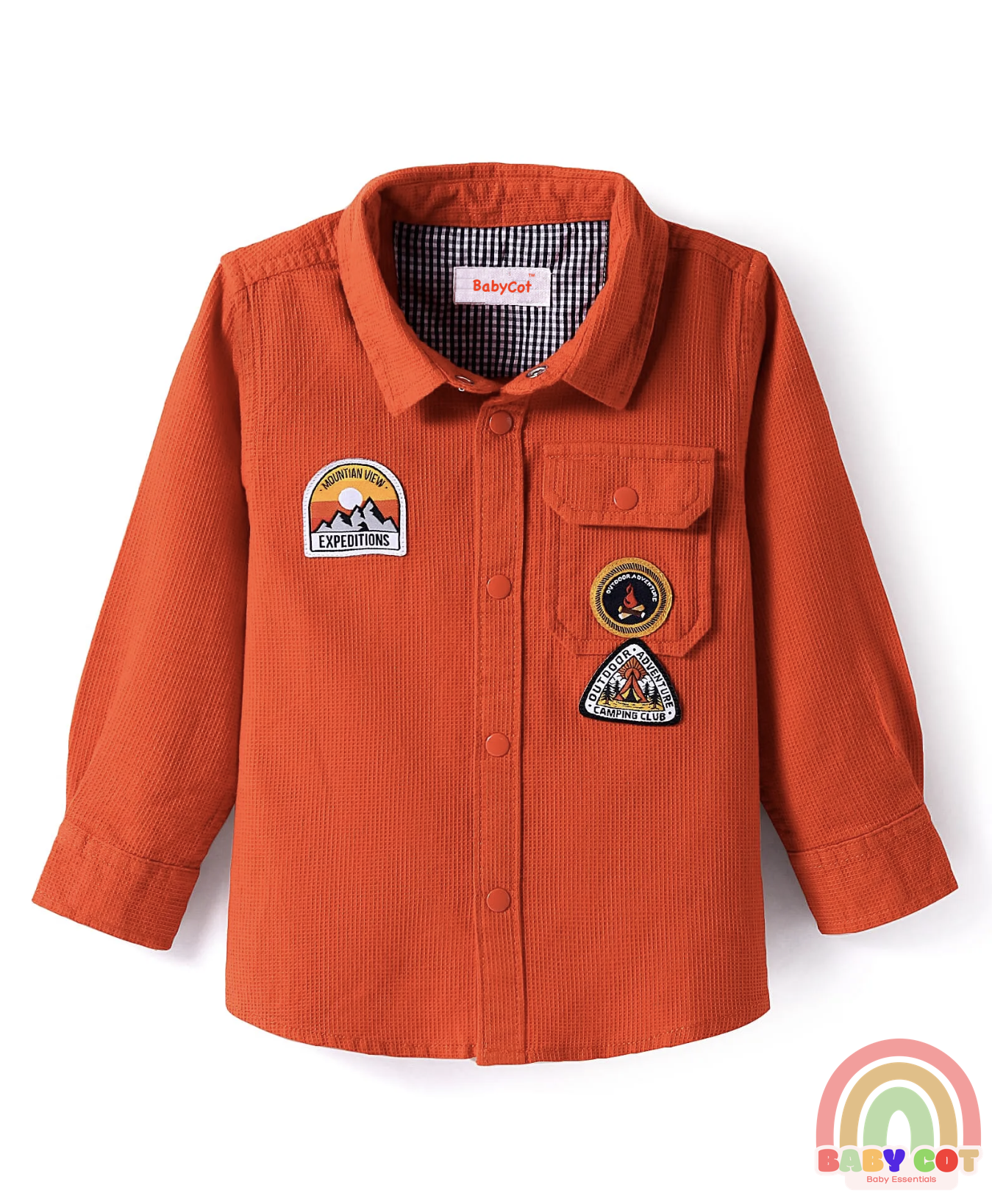 Cotton Woven Full Sleeves Shirt with Text Patch Detailing - Coral