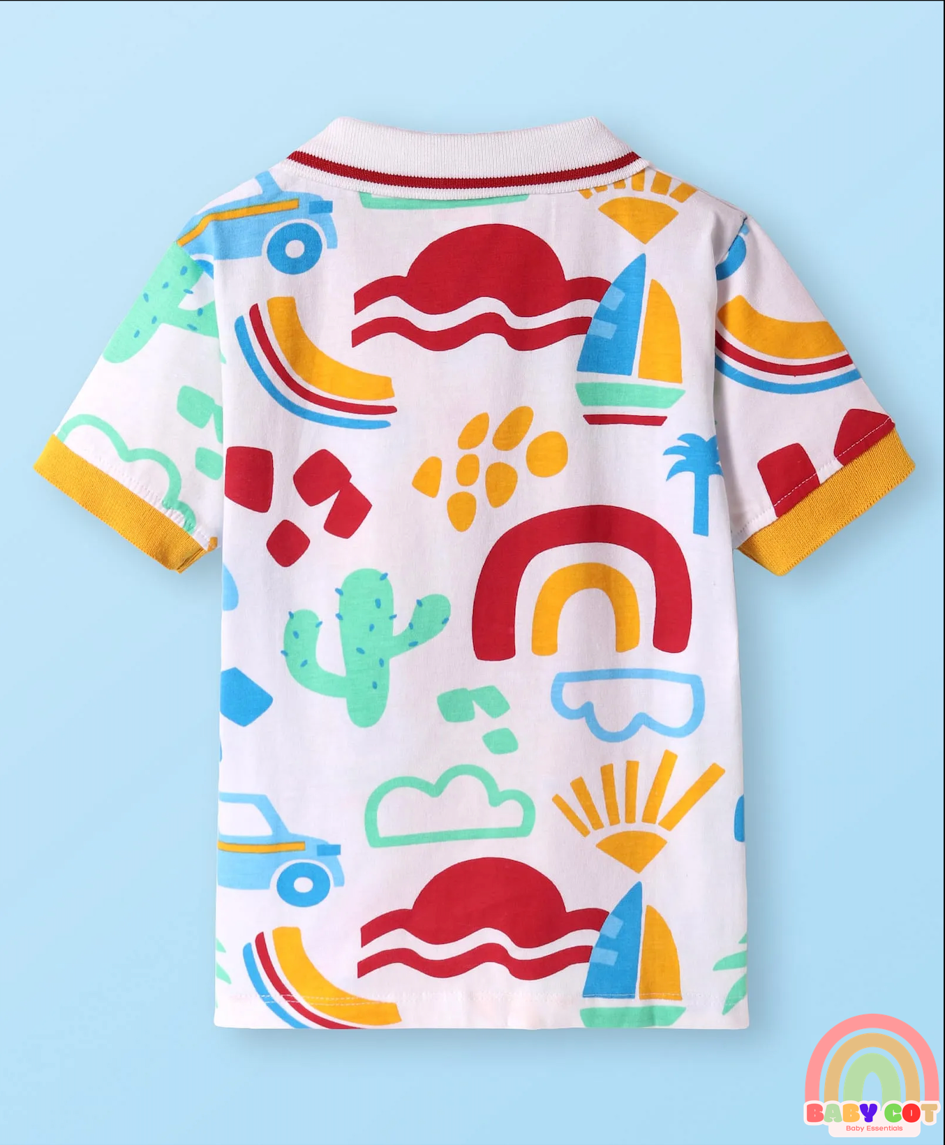 Cotton Knit Half Sleeves Nautical Printed Polo T-Shirt - White
