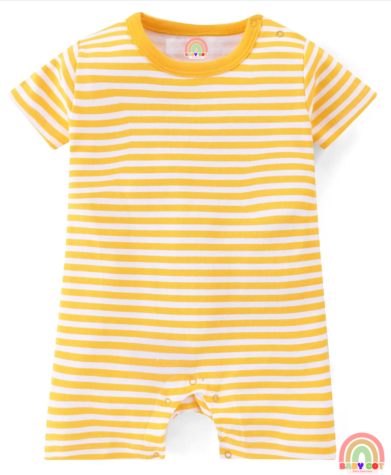 100% Cotton Half Sleeves Romper With Animals Print & Striped Pack Of 2 - Blue & Yellow