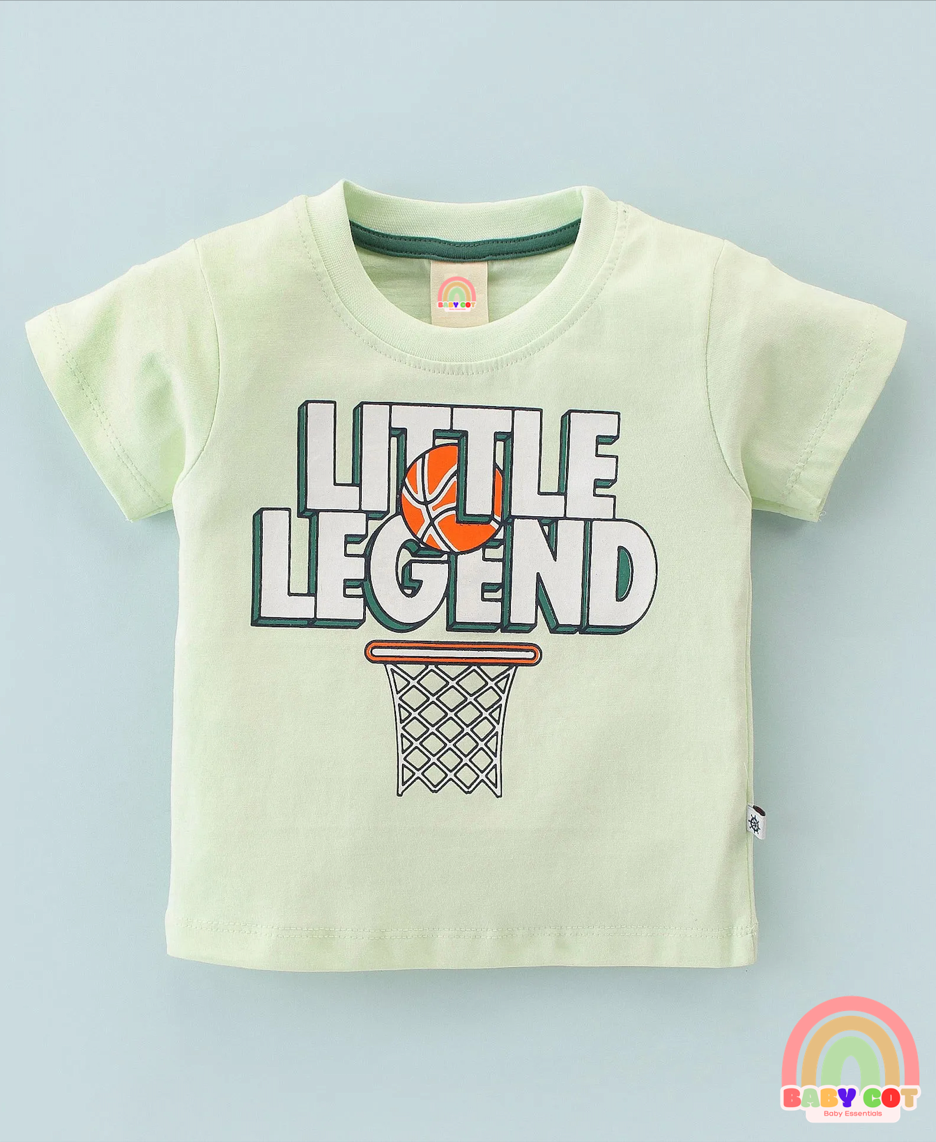100% Cotton Knit Half Sleeves T-Shirt & Shorts With Text Print - Green
