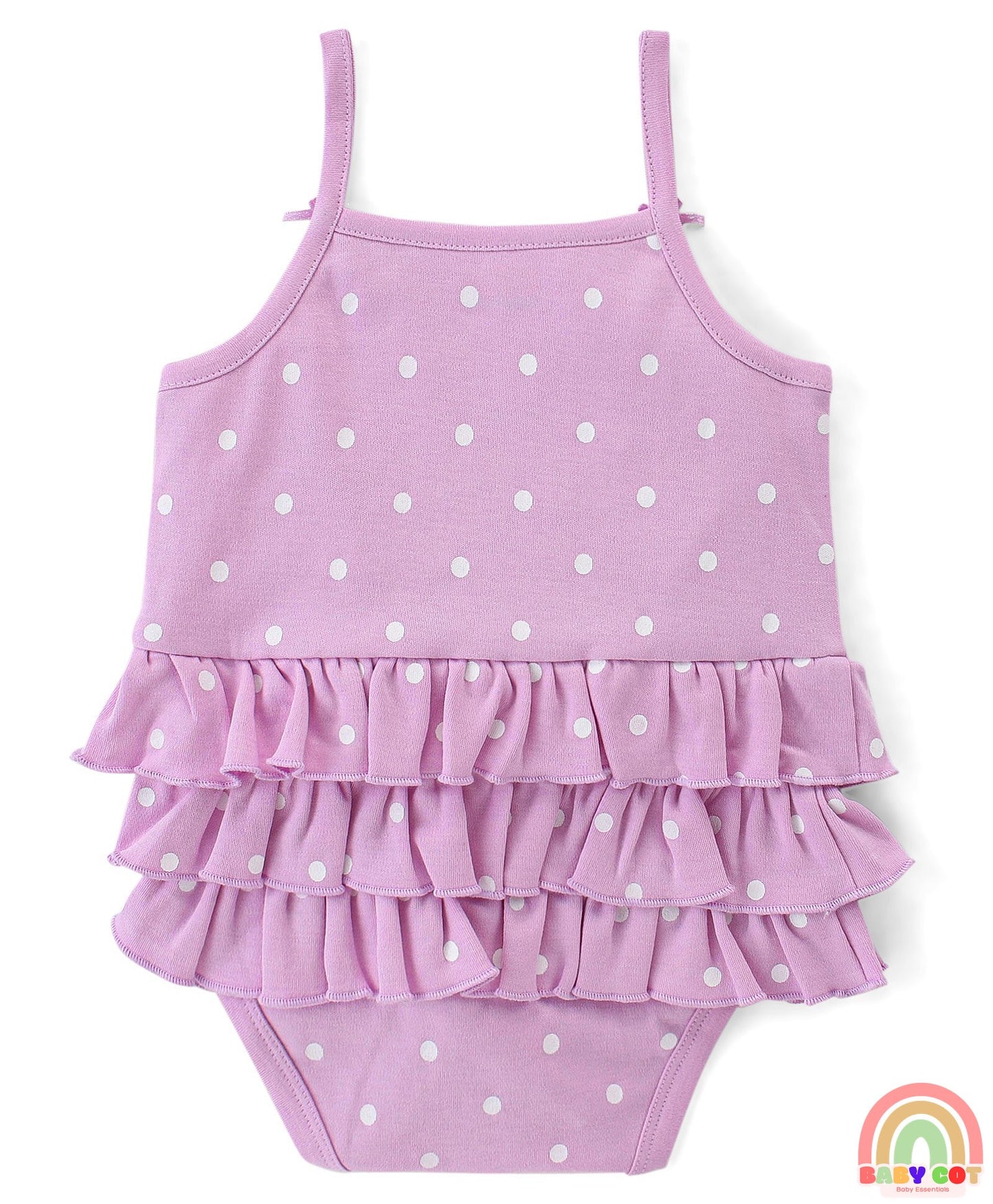 100% Cotton Knit Sleeveless Frock Style Onesie Text & Polka Dots Print - Lilac