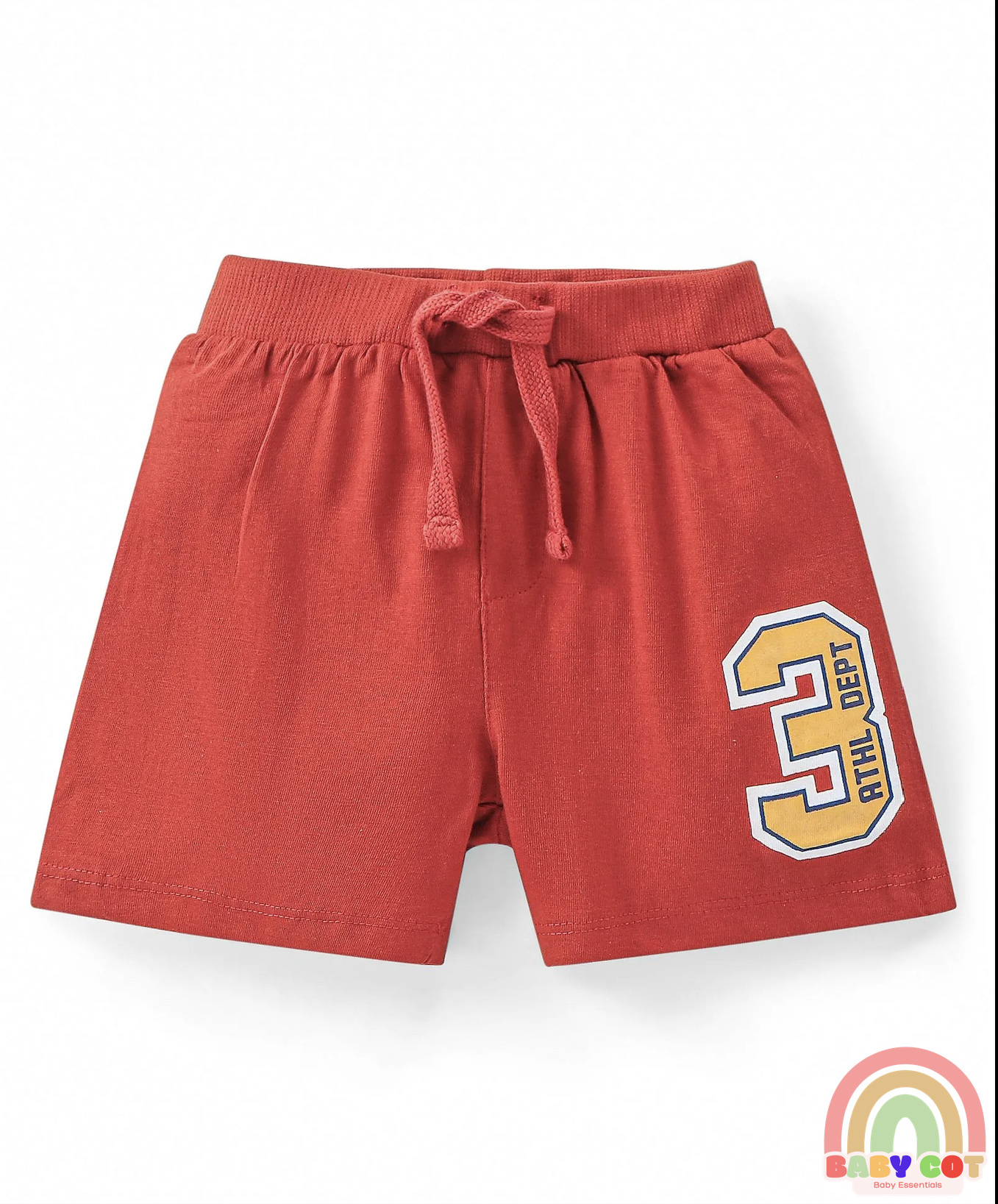 Cotton Knit Shorts with Number & Text Print Pack of 3 - Blue Red & Yellow