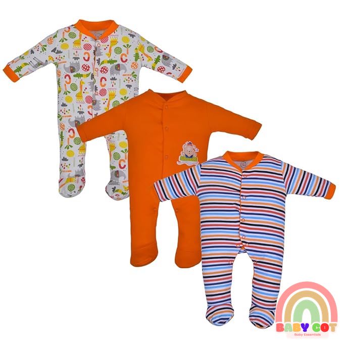 100% Cotton Orange Rompers Sleepsuits Jumpsuit Night Suits for Infants Newborn Baby Boys & Girls