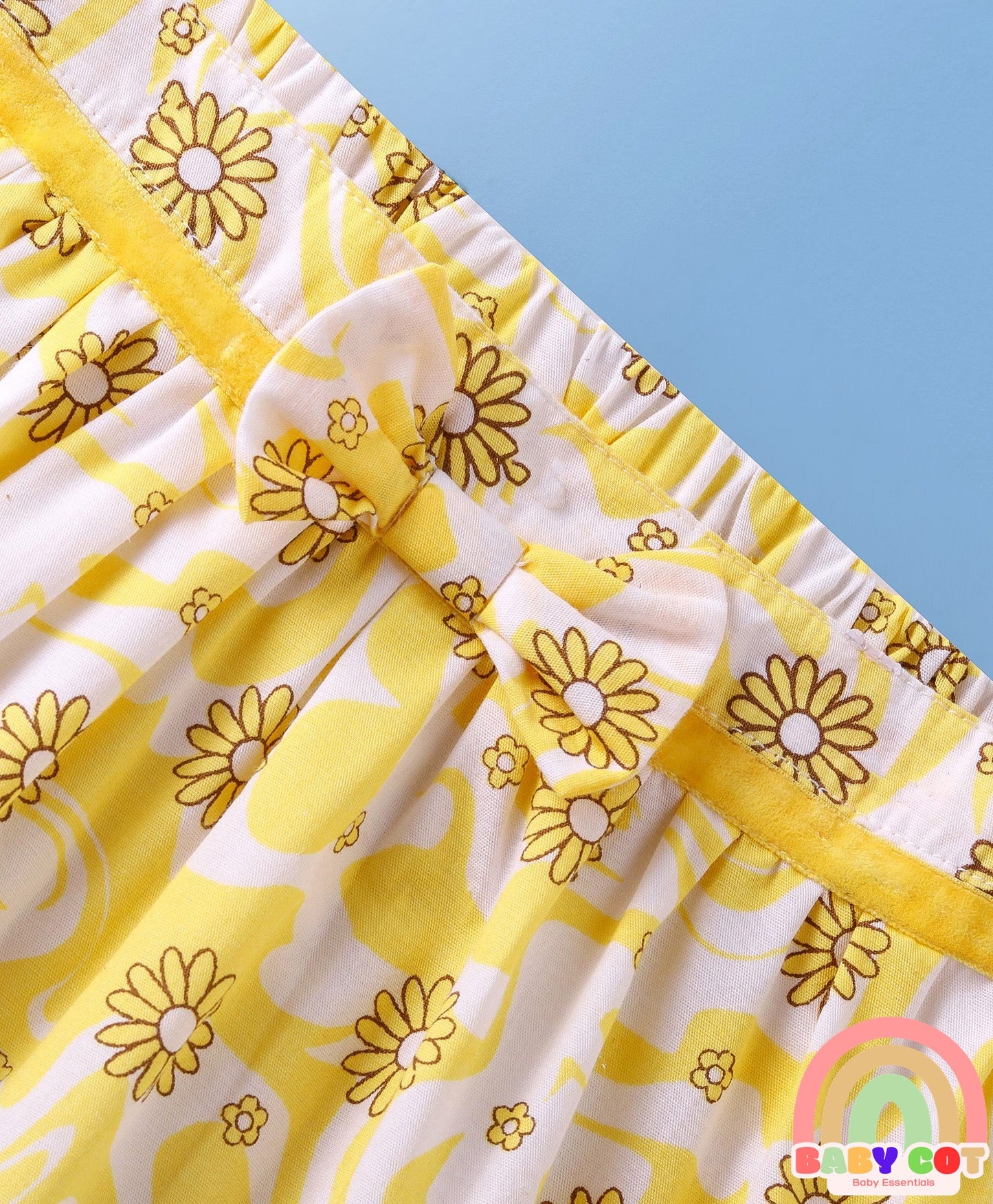 Cotton Knee Length Skirt Floral Print - Yellow