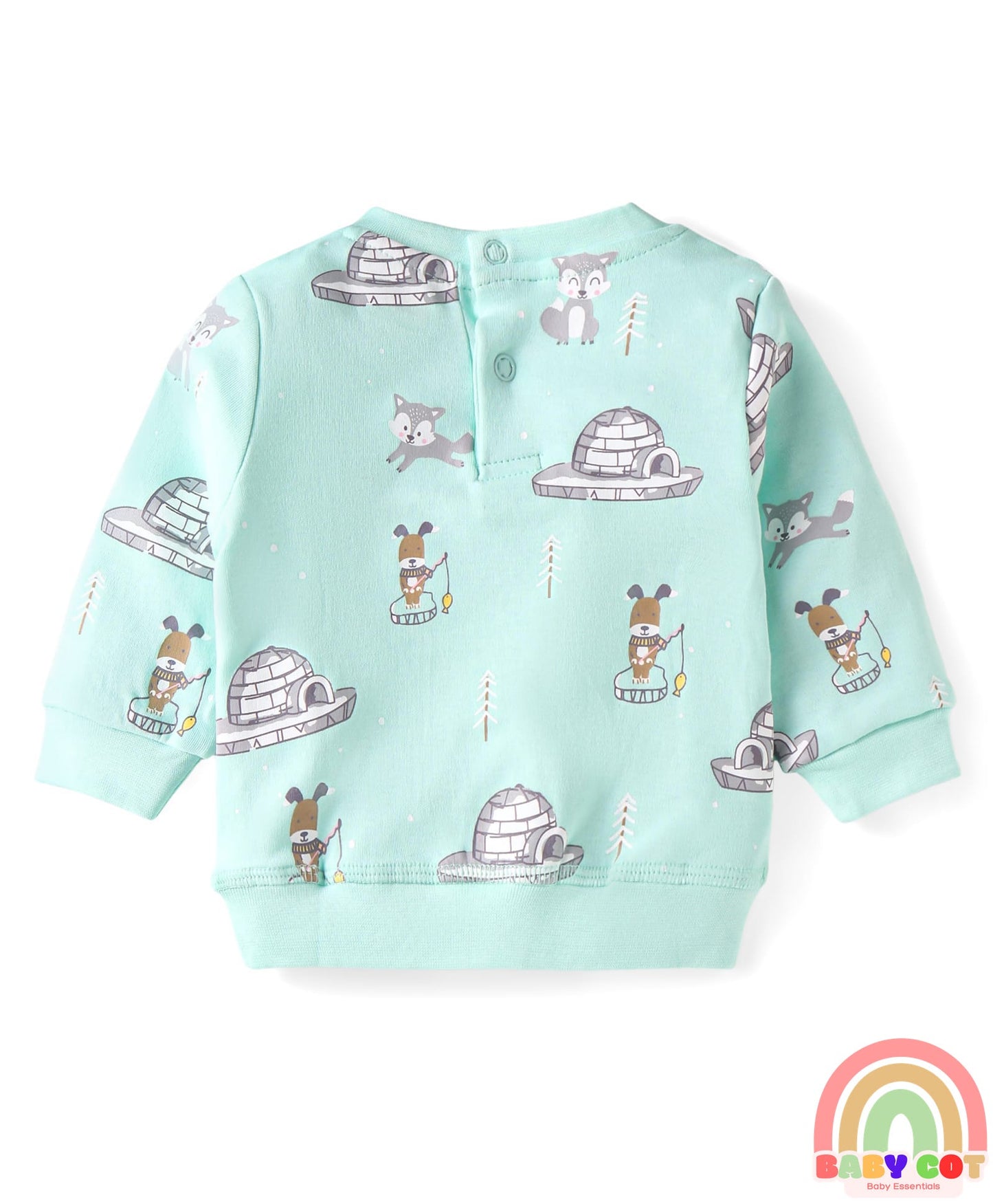 Terry Knit Full Sleeves Puppy Printed T-Shirt & Jogger Set - Blue & Cream