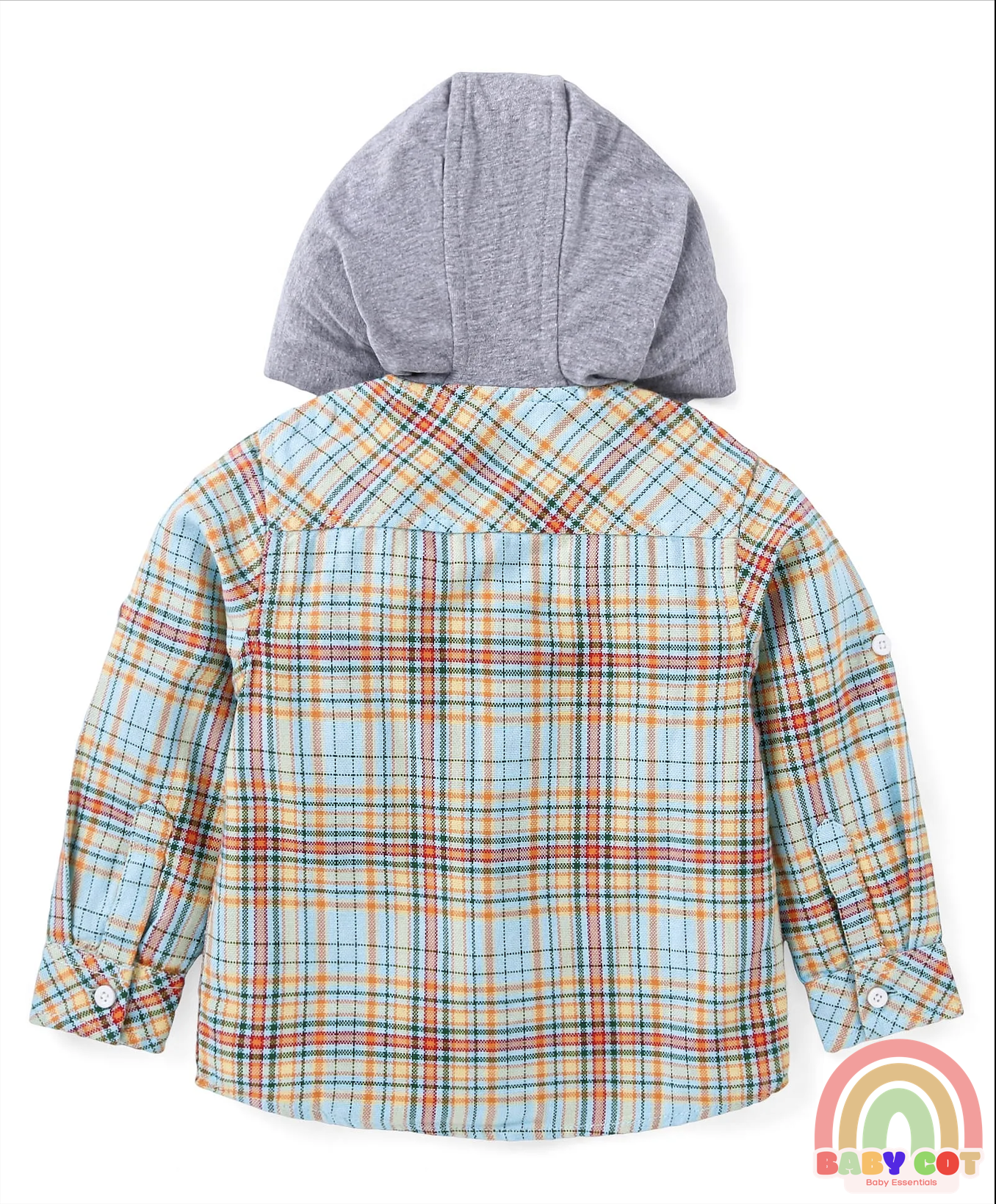 Cotton Woven Full Sleeves Hooded Shirt With Checks - Light Blue