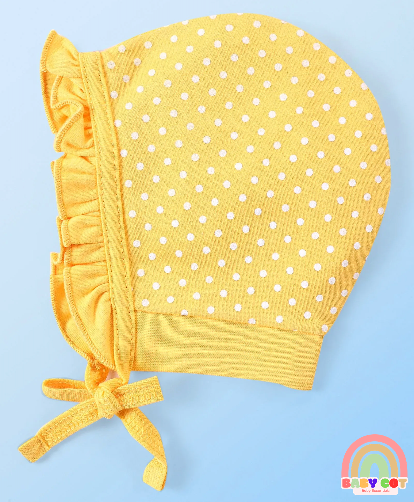 100% Cotton Interlock Knit Polka Dots Print Caps Pack of 2 - Yellow & White