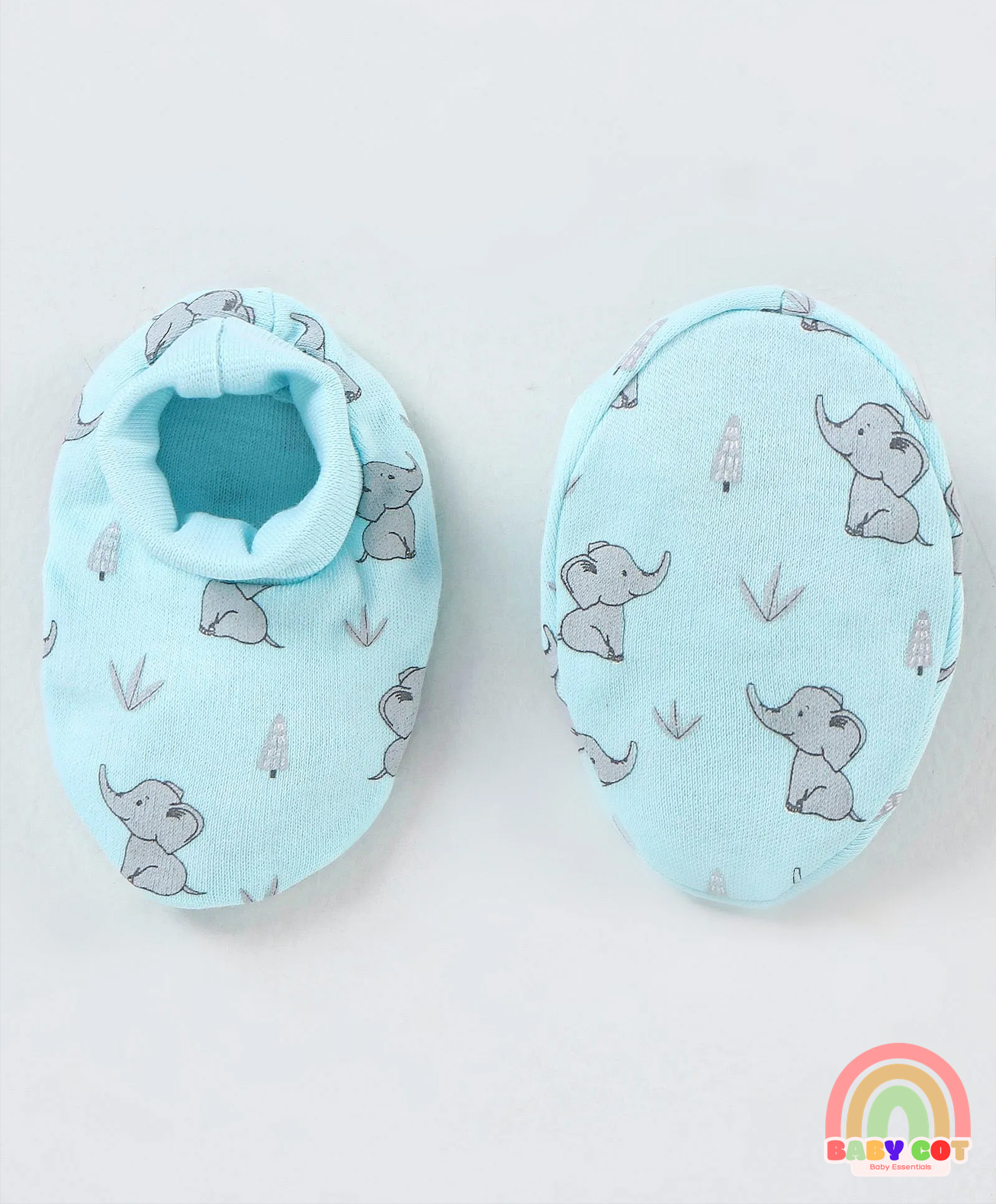 100% Cotton Cap Mittens And Booties Elephant Print - Blue