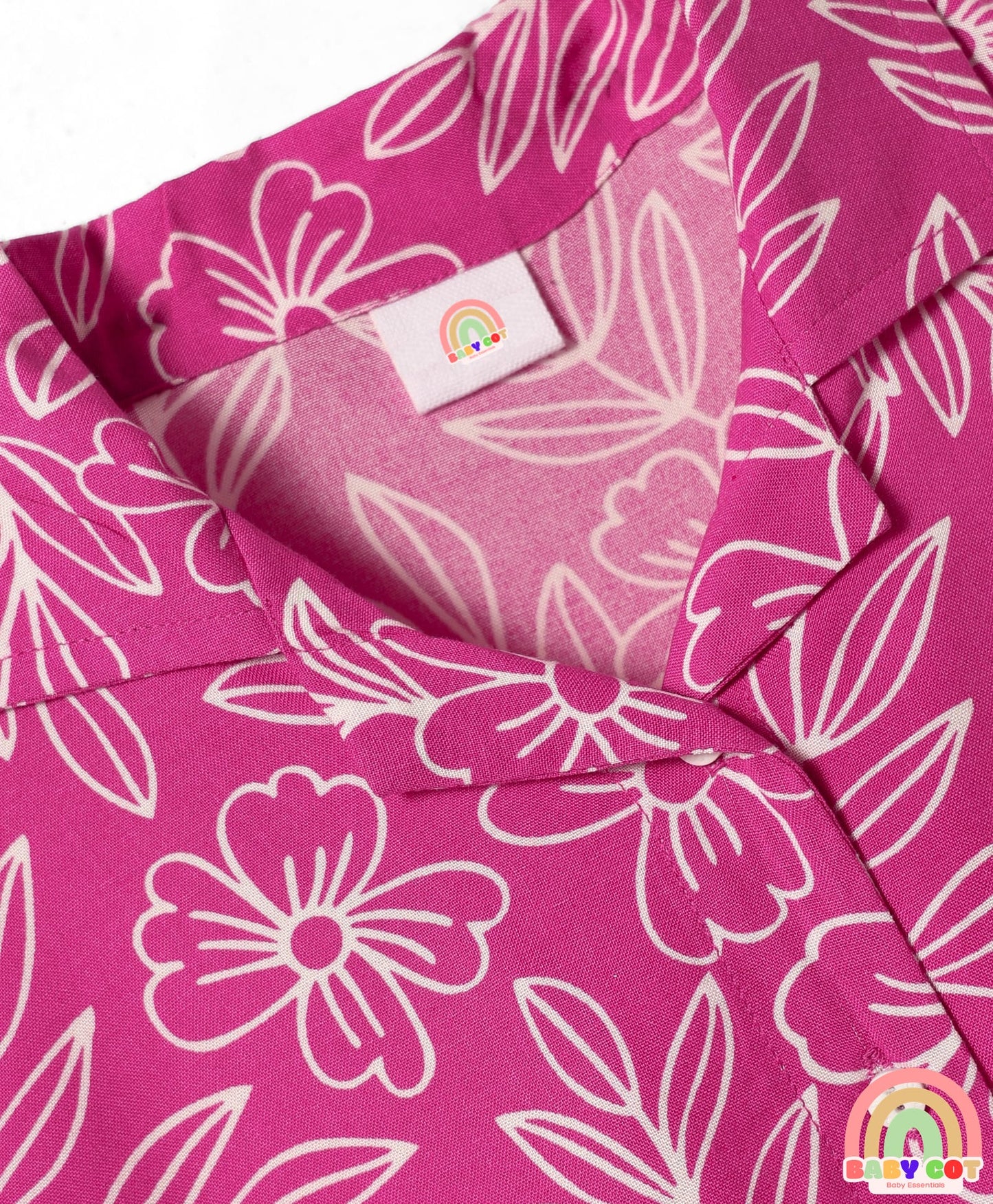 Woven Half Sleeves Knotted Top with Floral Print - Dark Pink
