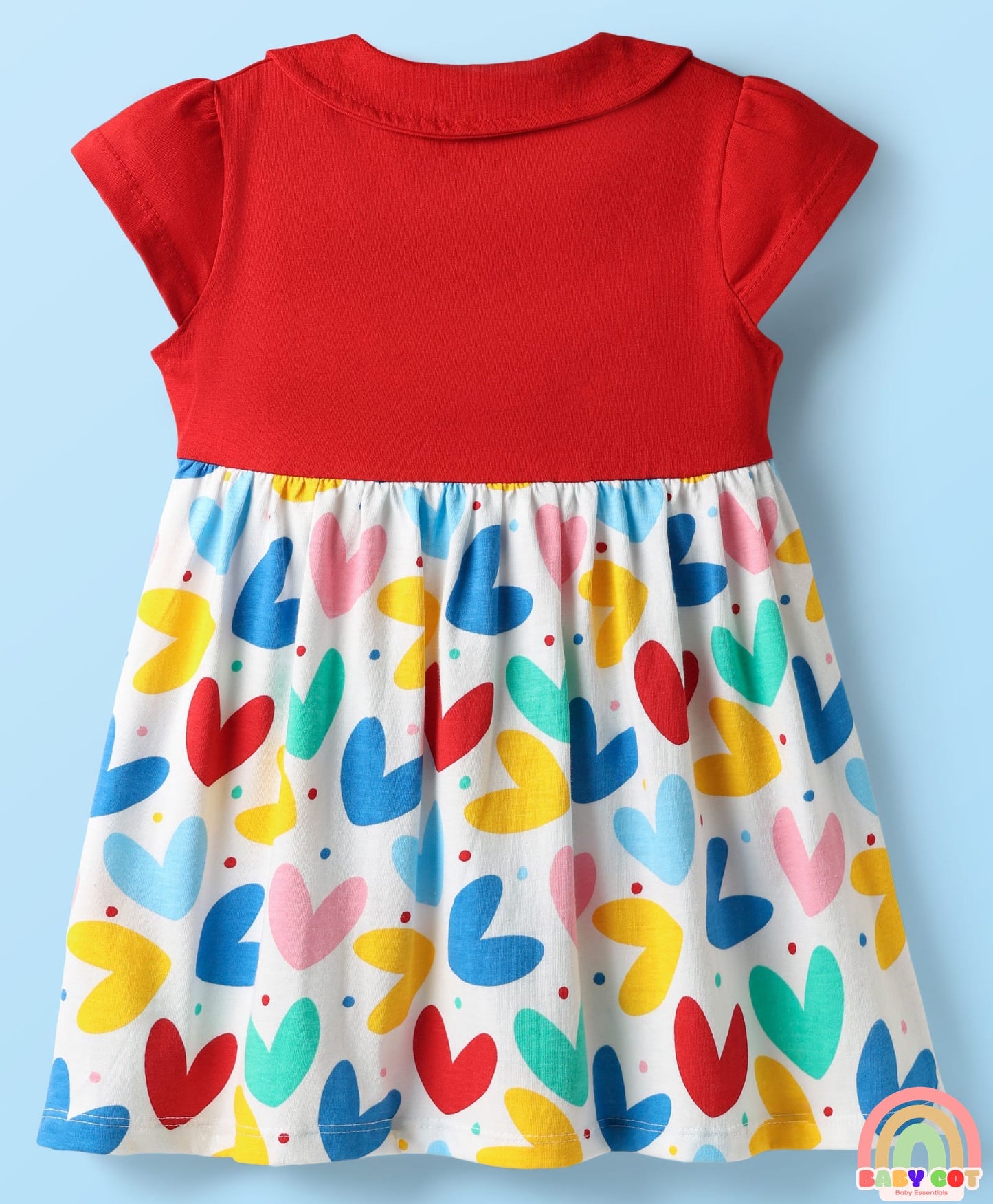Single Jersey Knit Half Sleeves Heart Printed Frock With Bloomers - Red