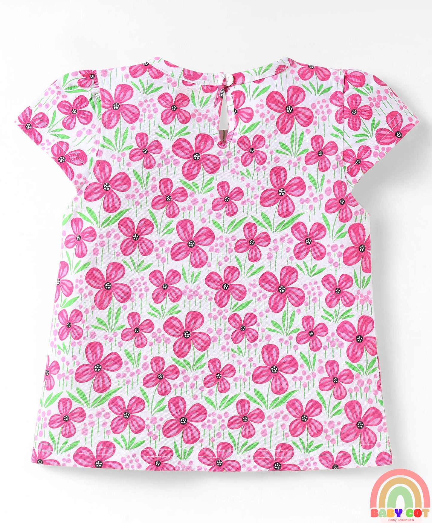 Cotton Knit Half Sleeves T-Shirts With Polka Dot & Floral Print Pack Of 3 - Pink & Light Green