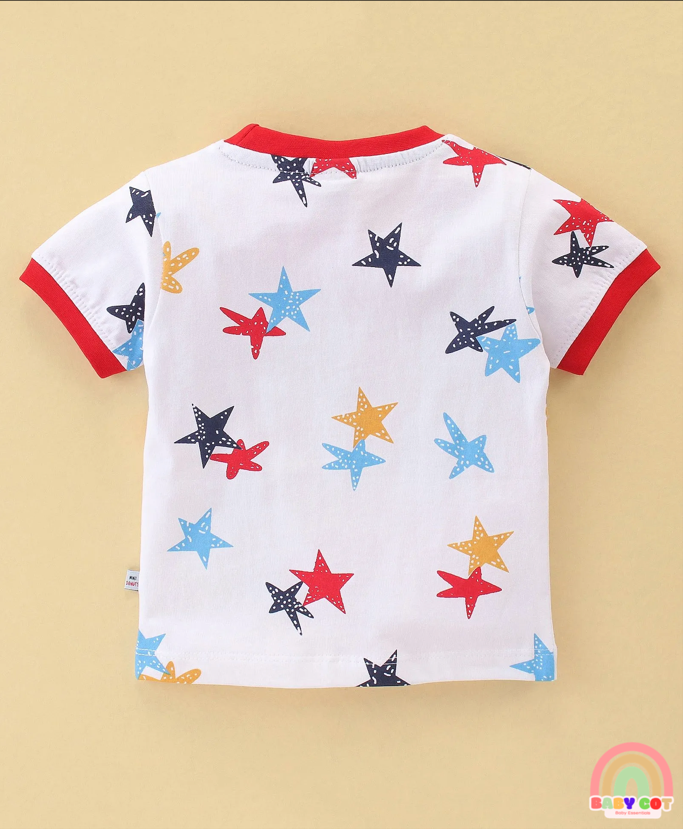 100% Cotton Knit Half Sleeves T-Shirt & Shorts With Star Print - White & Navy Blue