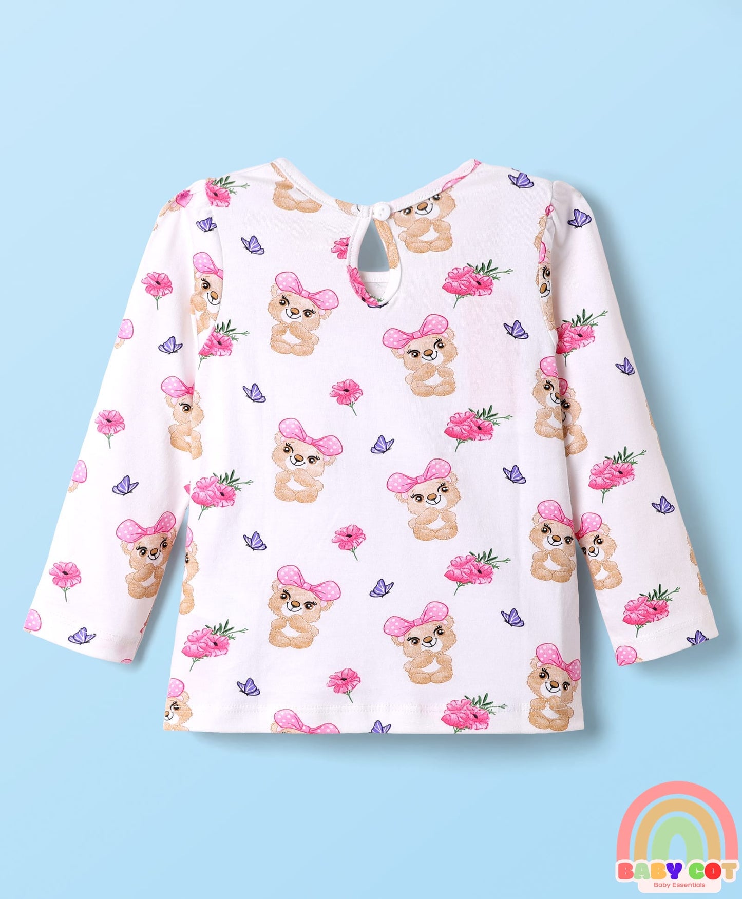 Cotton Knit Full Sleeves T-Shirts With Bear & Polka Dot Print Pack of 3 - Pink & Maroon