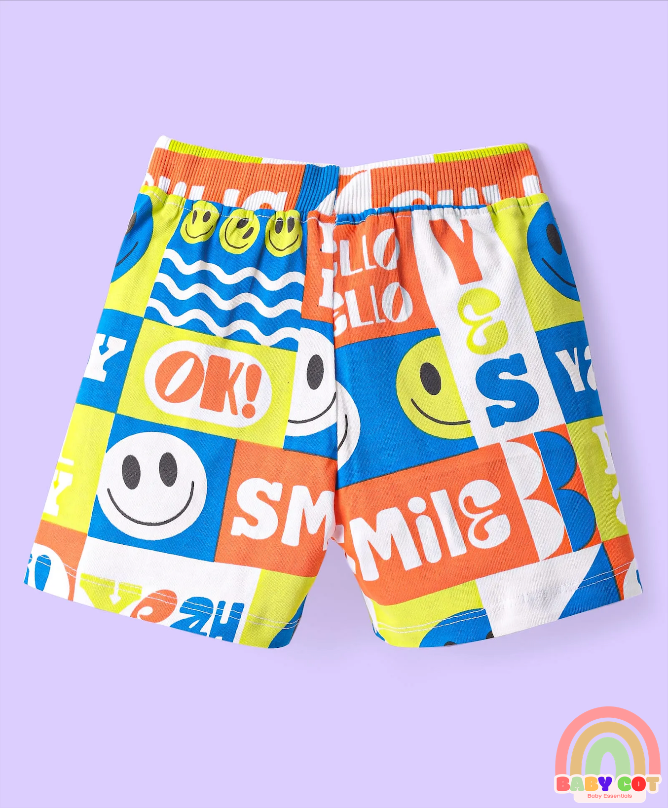 Cotton Knit Mid Thigh Length Shorts with Text Print & Tape Detailing Pack of 3 - Orange & Blue