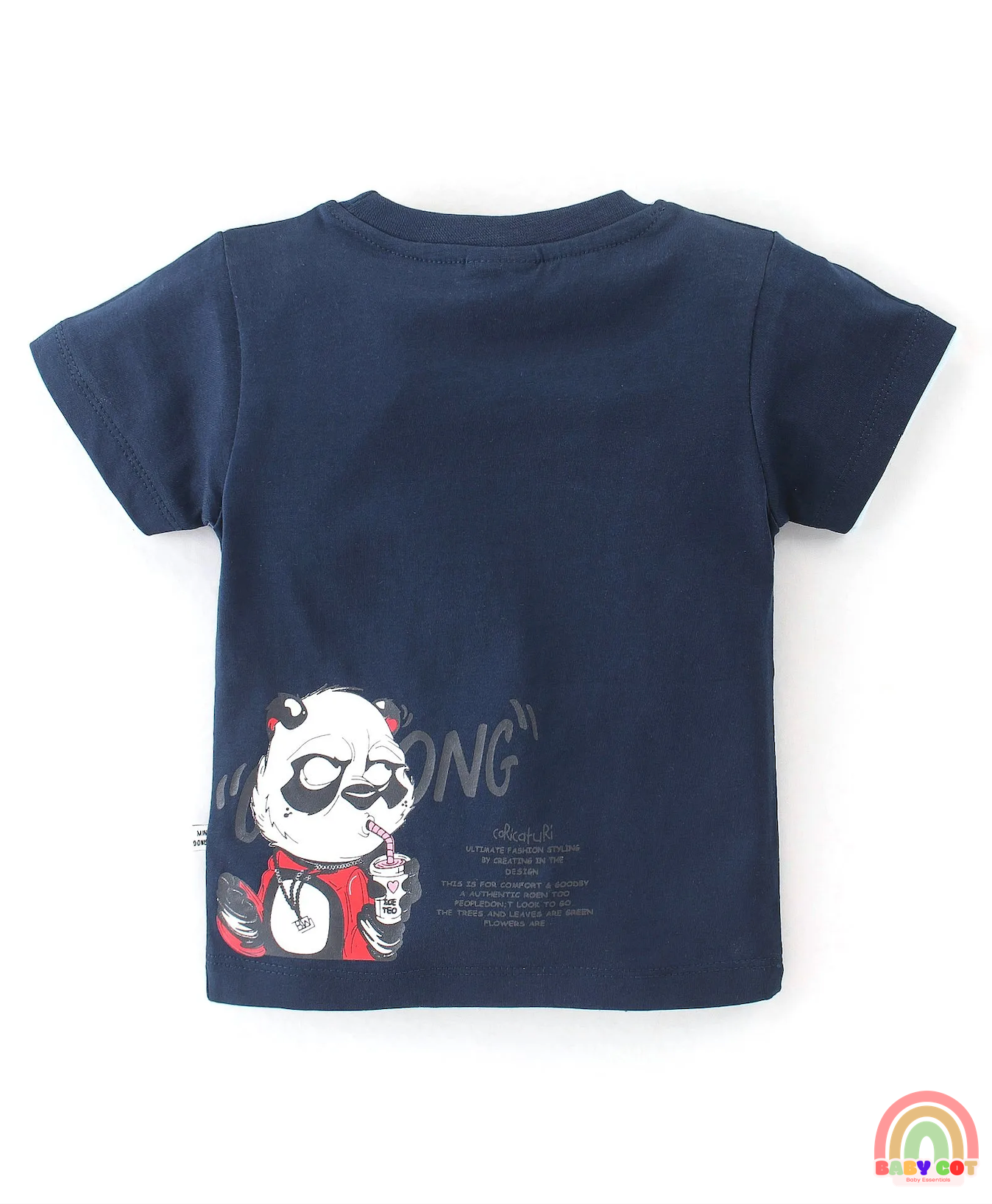 100% Cotton Knit Half Sleeves T-Shirt & Shorts With Panda Print - Navy Blue
