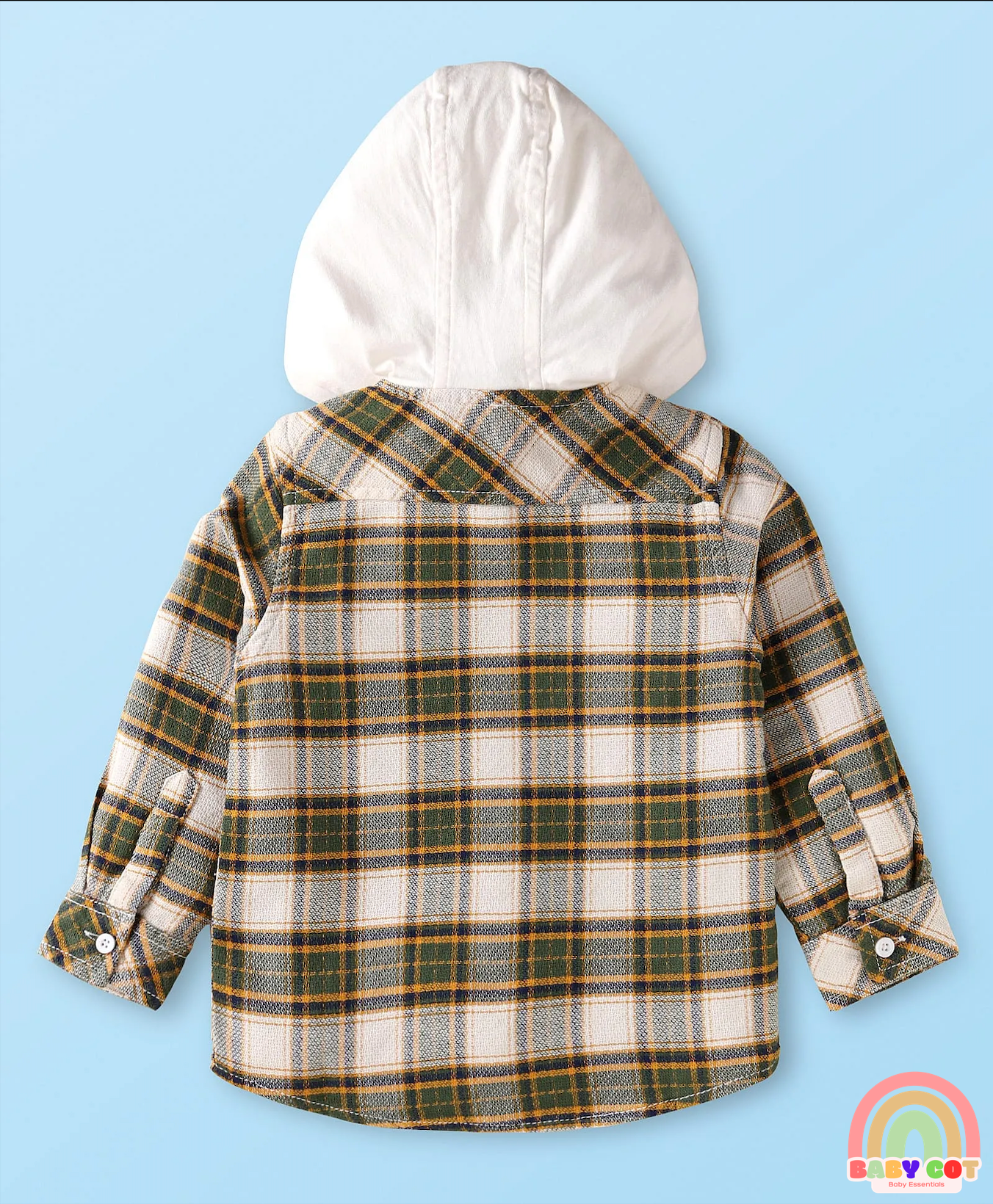 Cotton Woven Full Sleeves Checkered Shirt with Hood - Olive Green