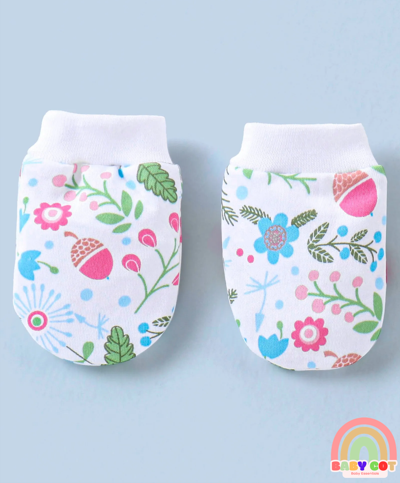 100% Cotton Cap Mitten & Booties Floral Print White- Diameter 11 CM