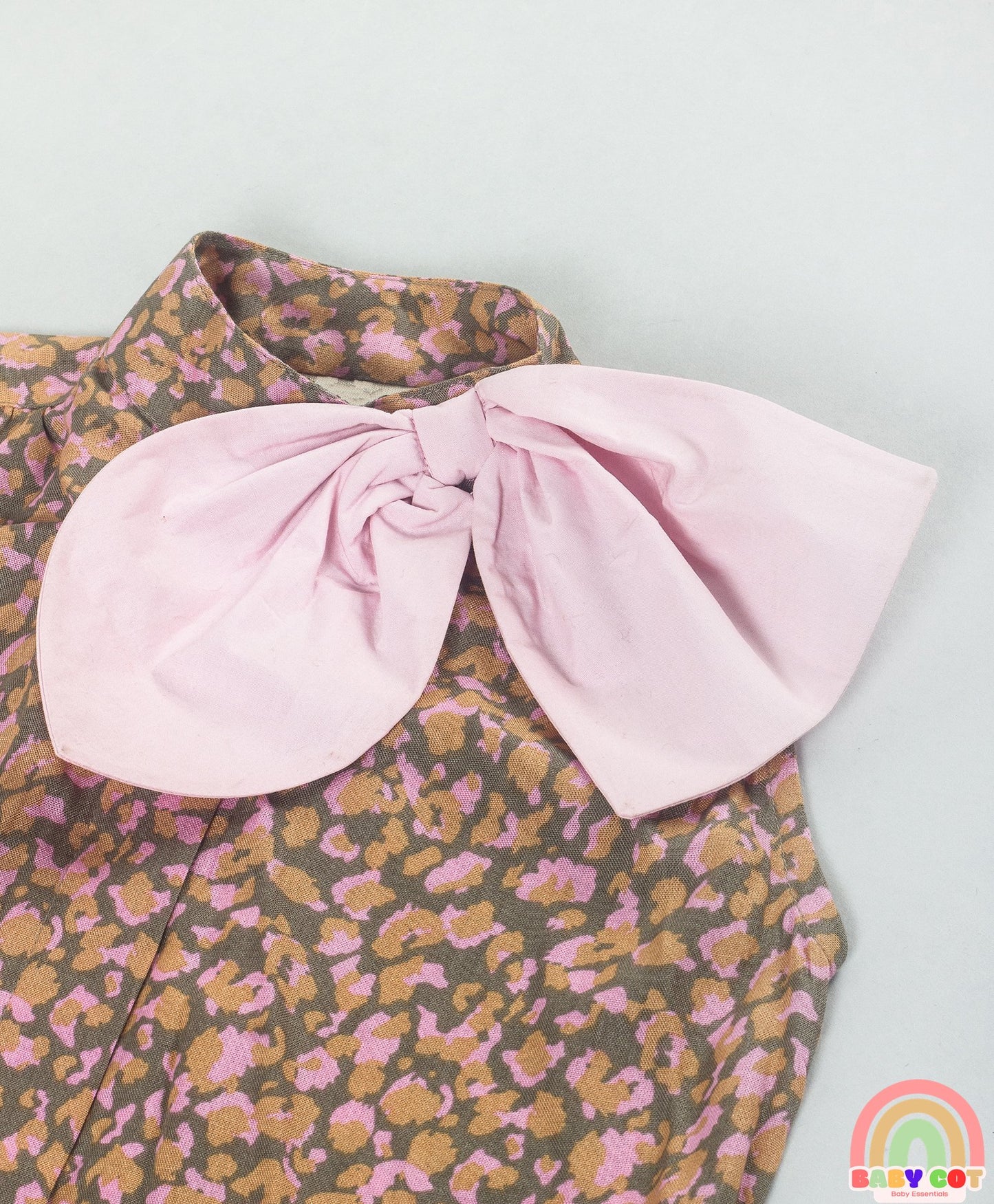 Cotton Woven Sleeveless Abstract Printed Bow Applique Detailed Top - Brown