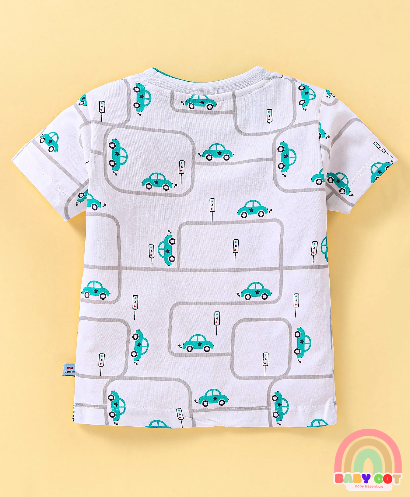 100% Cotton Knit Half Sleeves T-Shirt & Shorts Set with Car Print - Green