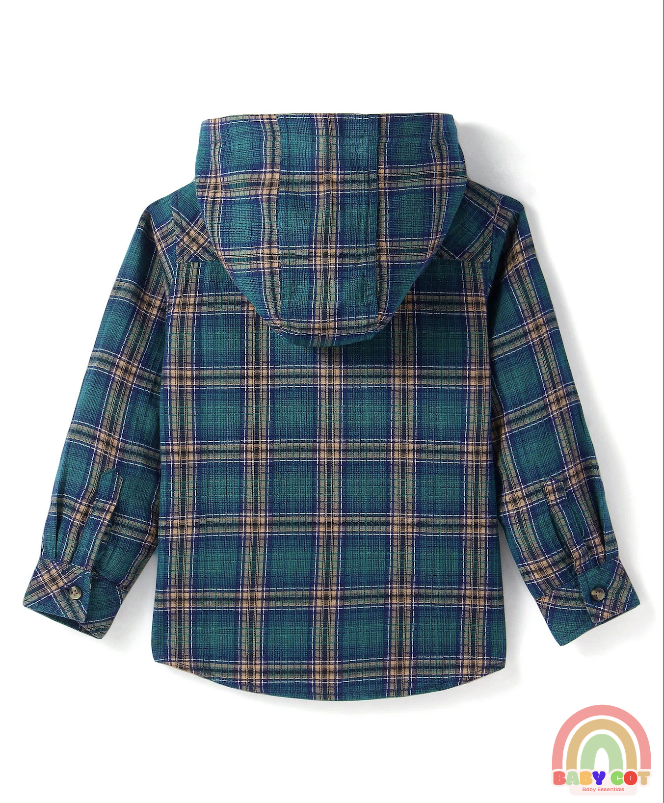 Cotton Woven Full Sleeves Checkered Hooded Shirt - Dark Green