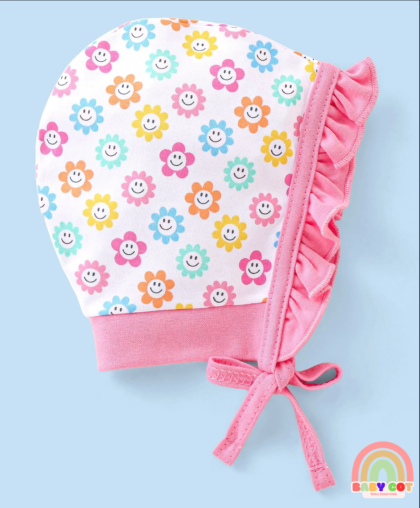 100% Cotton Cap with Knot Polka Dot & Floral Print Pack of 2 - Pink