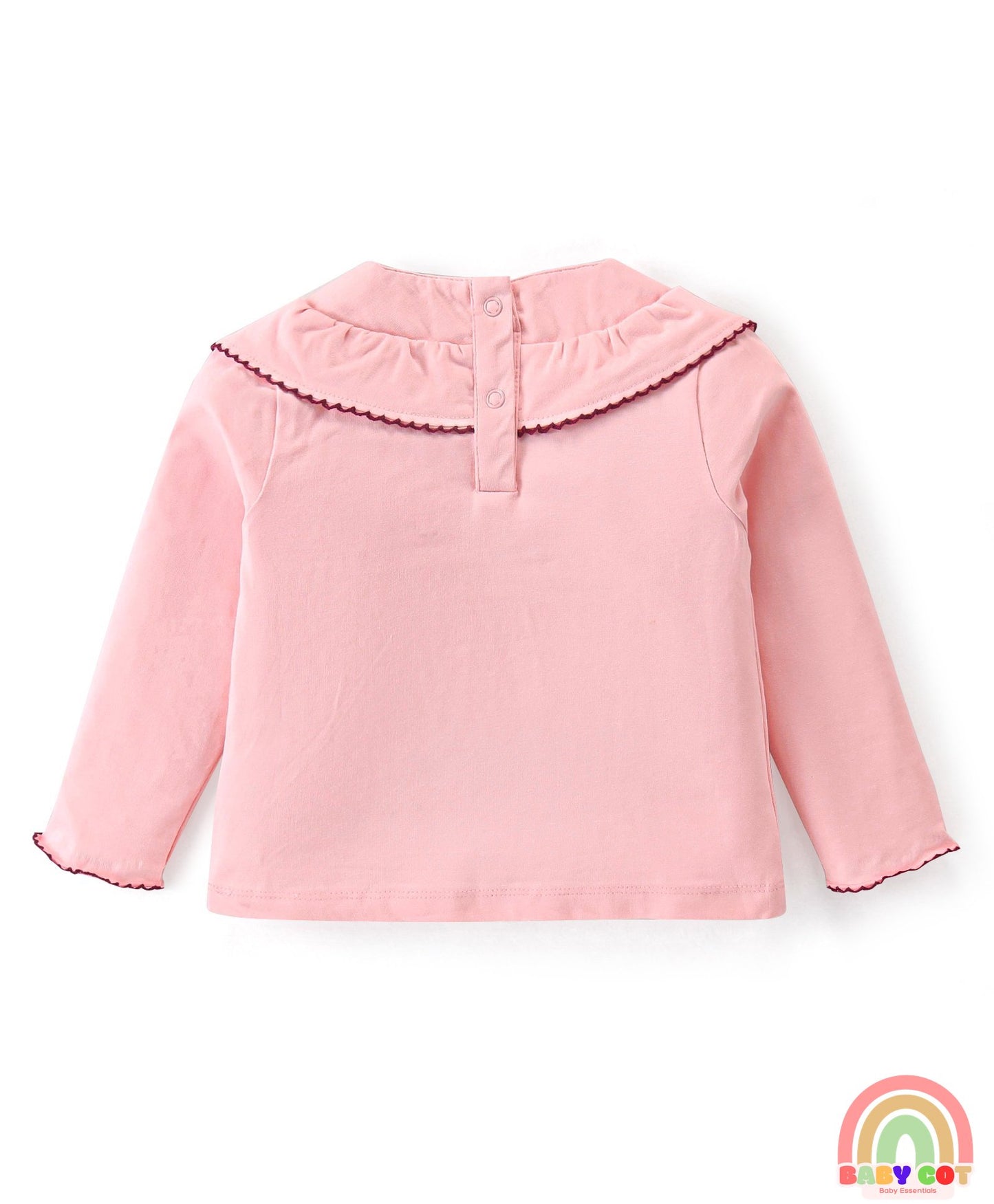 Twill Knit Full Sleeves T-Shirt & Lounge Pants Set With Bunny Print & Text Embroidery - Light Pink & Maroon