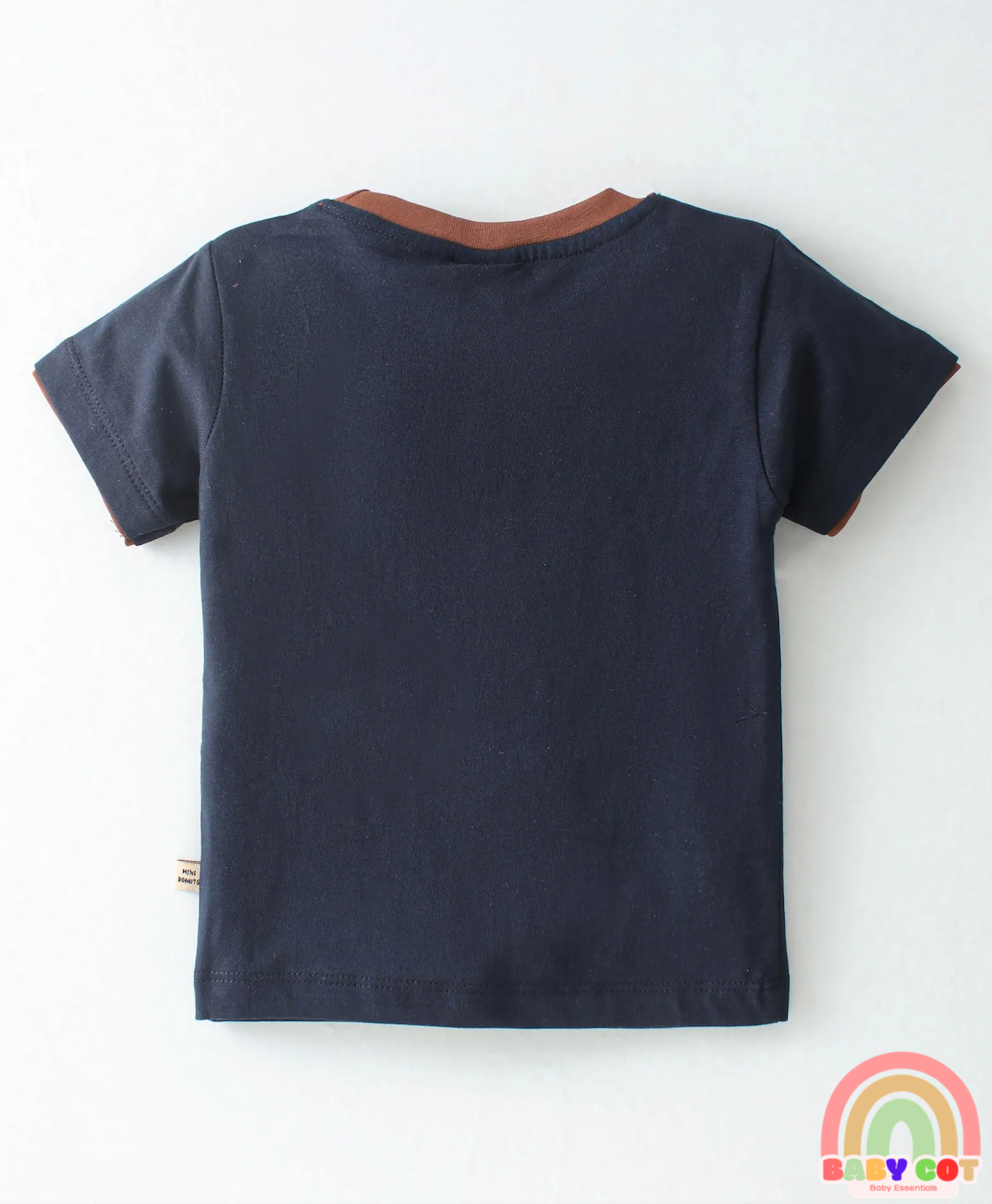 100% Cotton Half Sleeves T-Shirt and Striped Shorts Set Teddy Print - Navy Blue