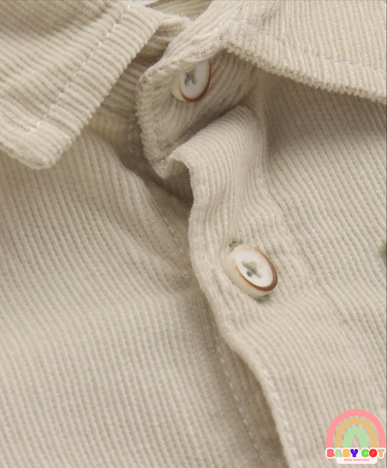 Cotton Woven Full Sleeves Colour Block Courdroy Shirt - Olive Green & White