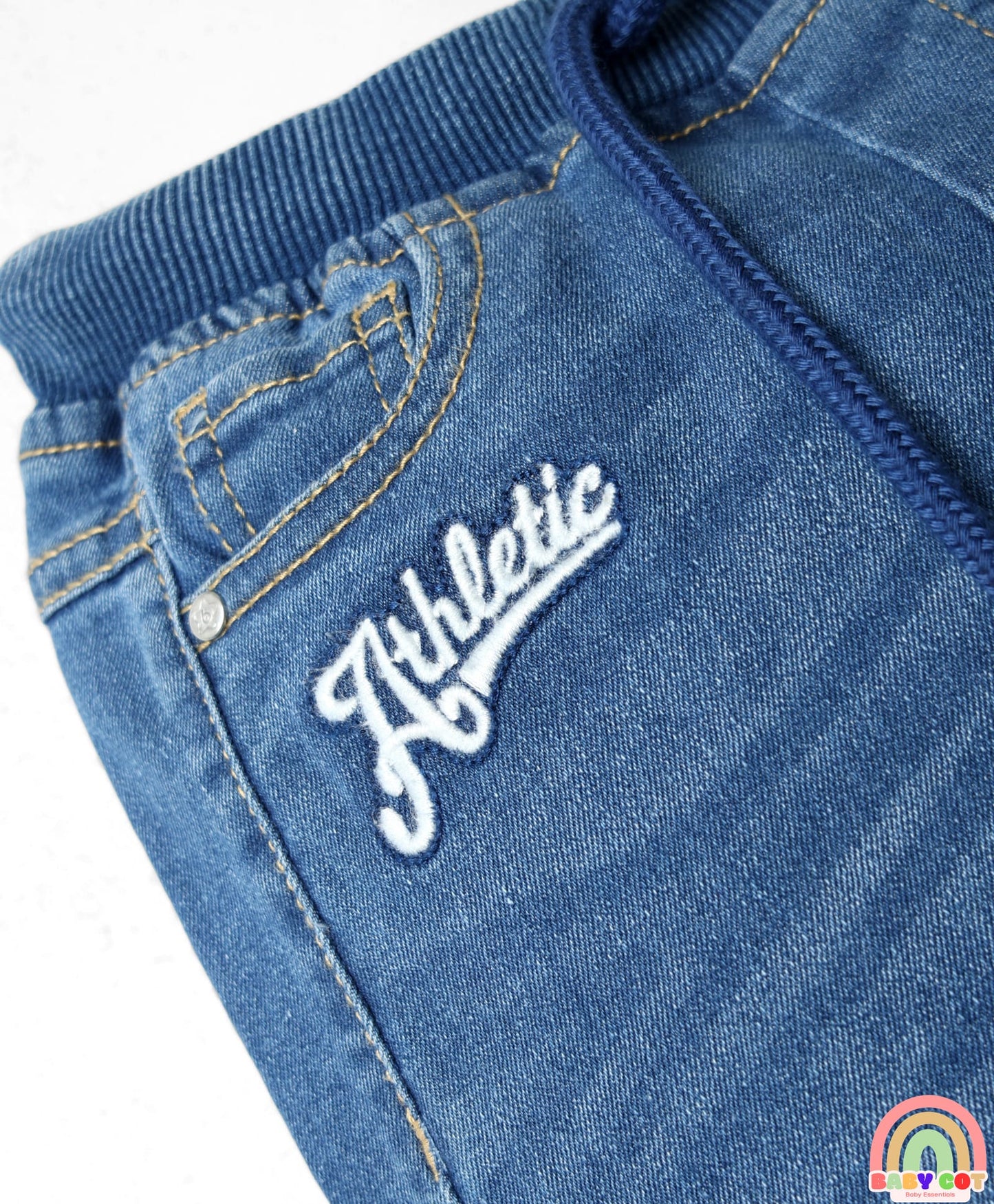 Denim Full Length Washed Jeans With Stretch & Text Print - Blue