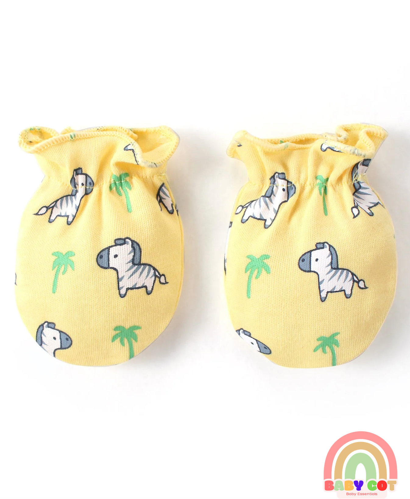 100% Cotton Knit Zebra Printed Cap Mittens & Booties Set - Yellow
