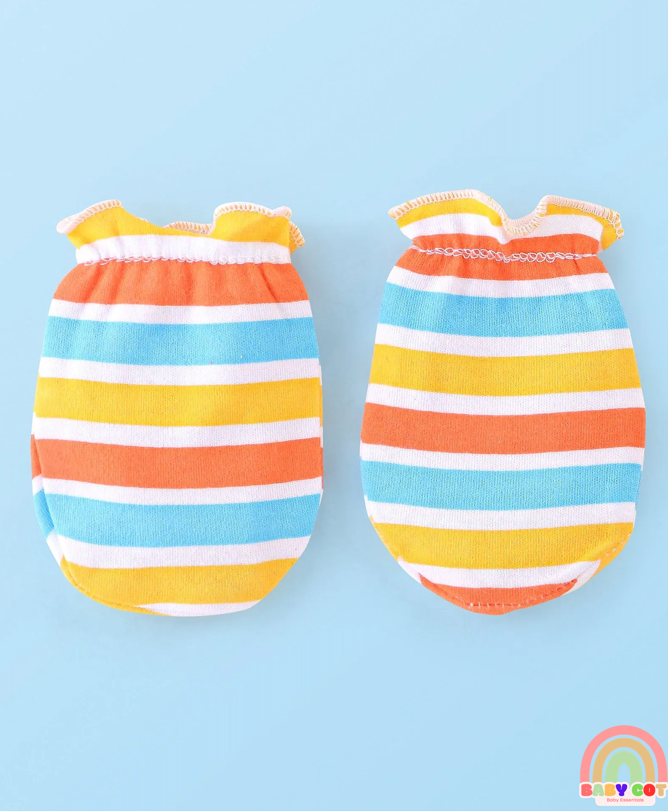 100% Cotton Cap Mittens And Booties Striped - Yellow