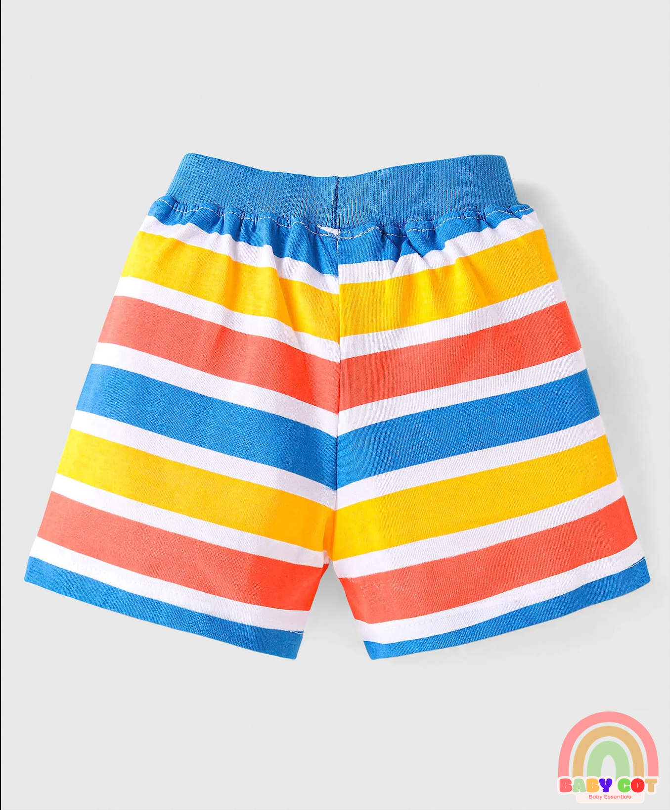 Cotton Knit Mid Thigh Length Shorts with Animal Print & Stripes Pack of 3 - Orange Blue & Yellow