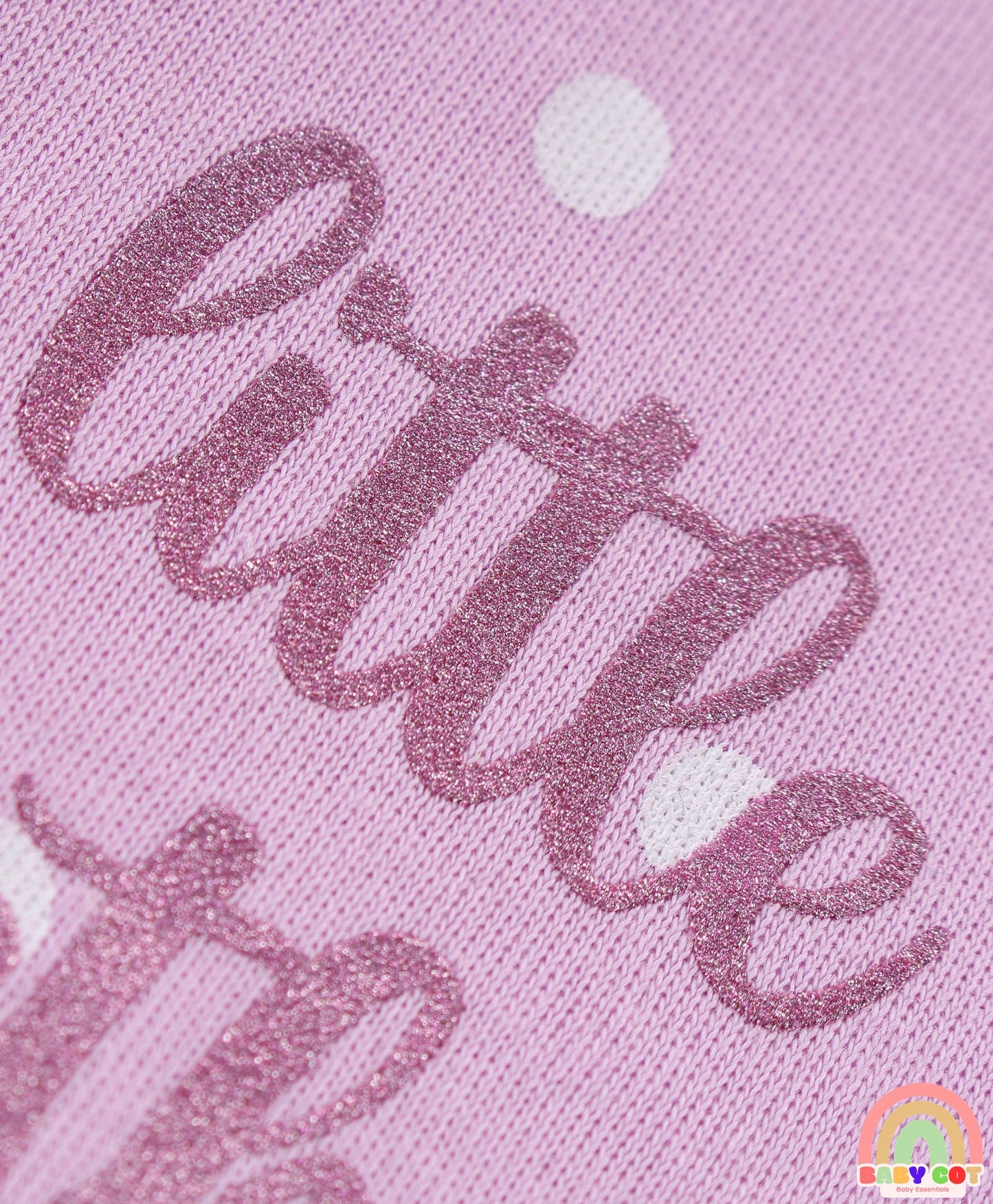 100% Cotton Knit Sleeveless Frock Style Onesie Text & Polka Dots Print - Lilac