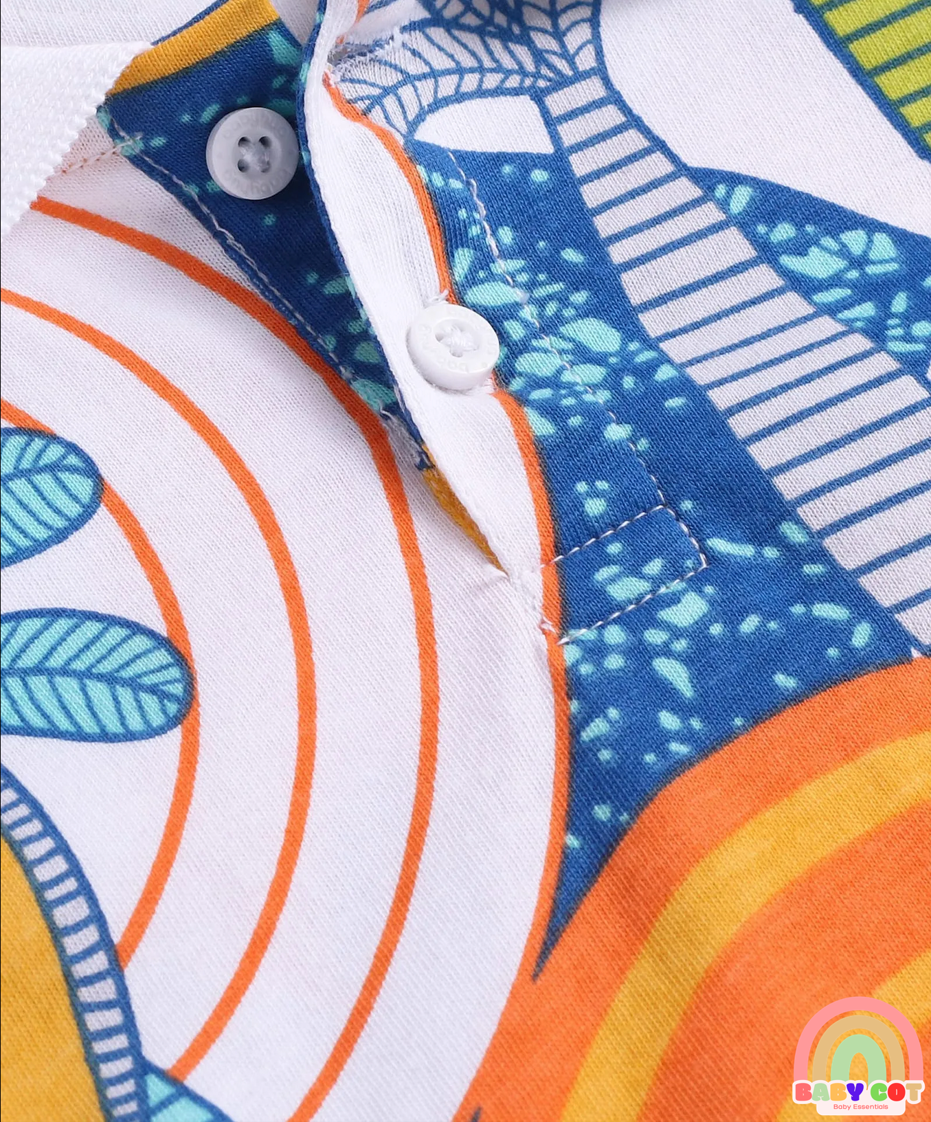 Cotton Knit Half Sleeves Polo T-Shirt with Dino Print - White