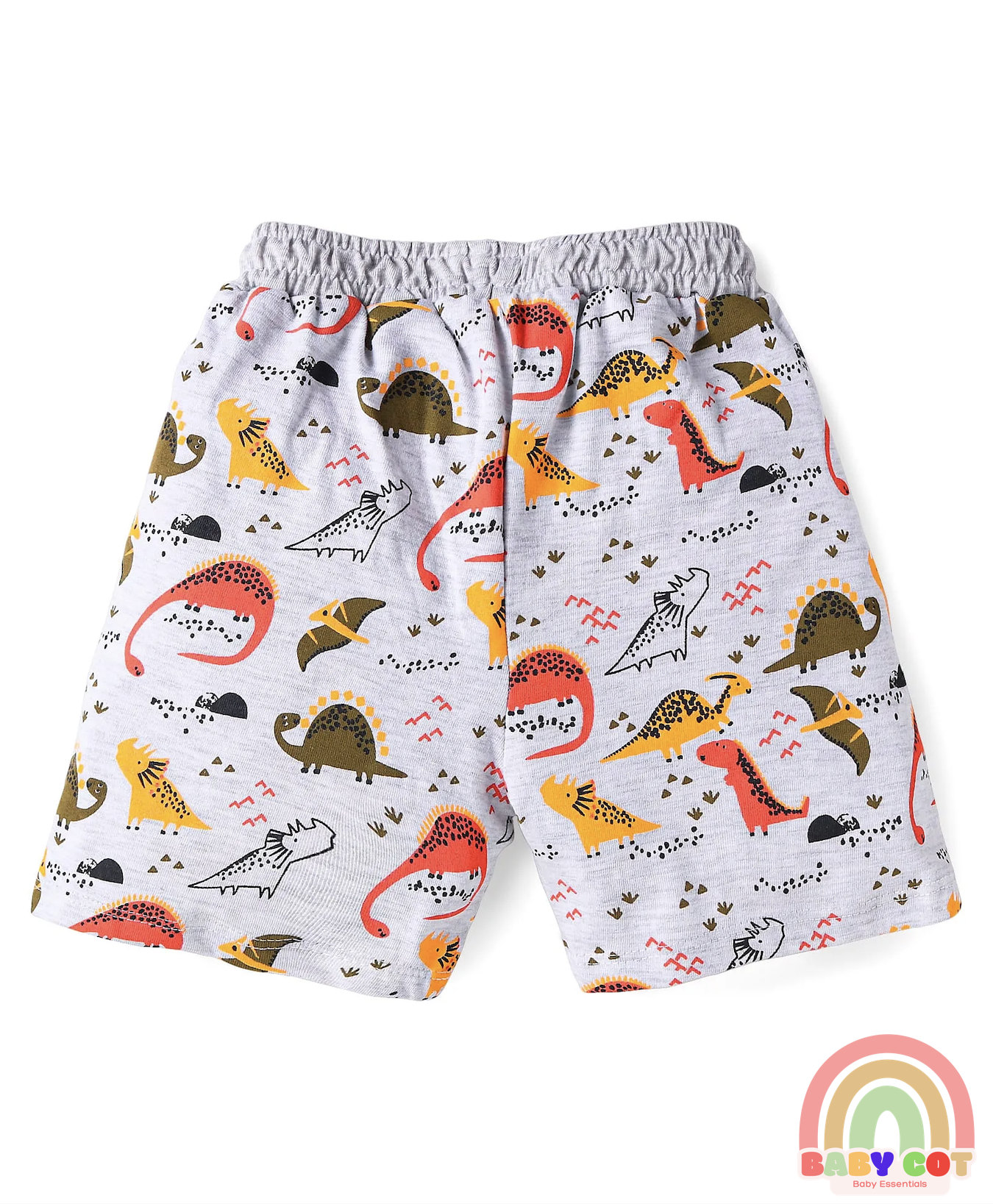 Cotton Knit Mid Thigh Length Shorts with Dino Print Pack of 3 - Grey Blue & Yellow