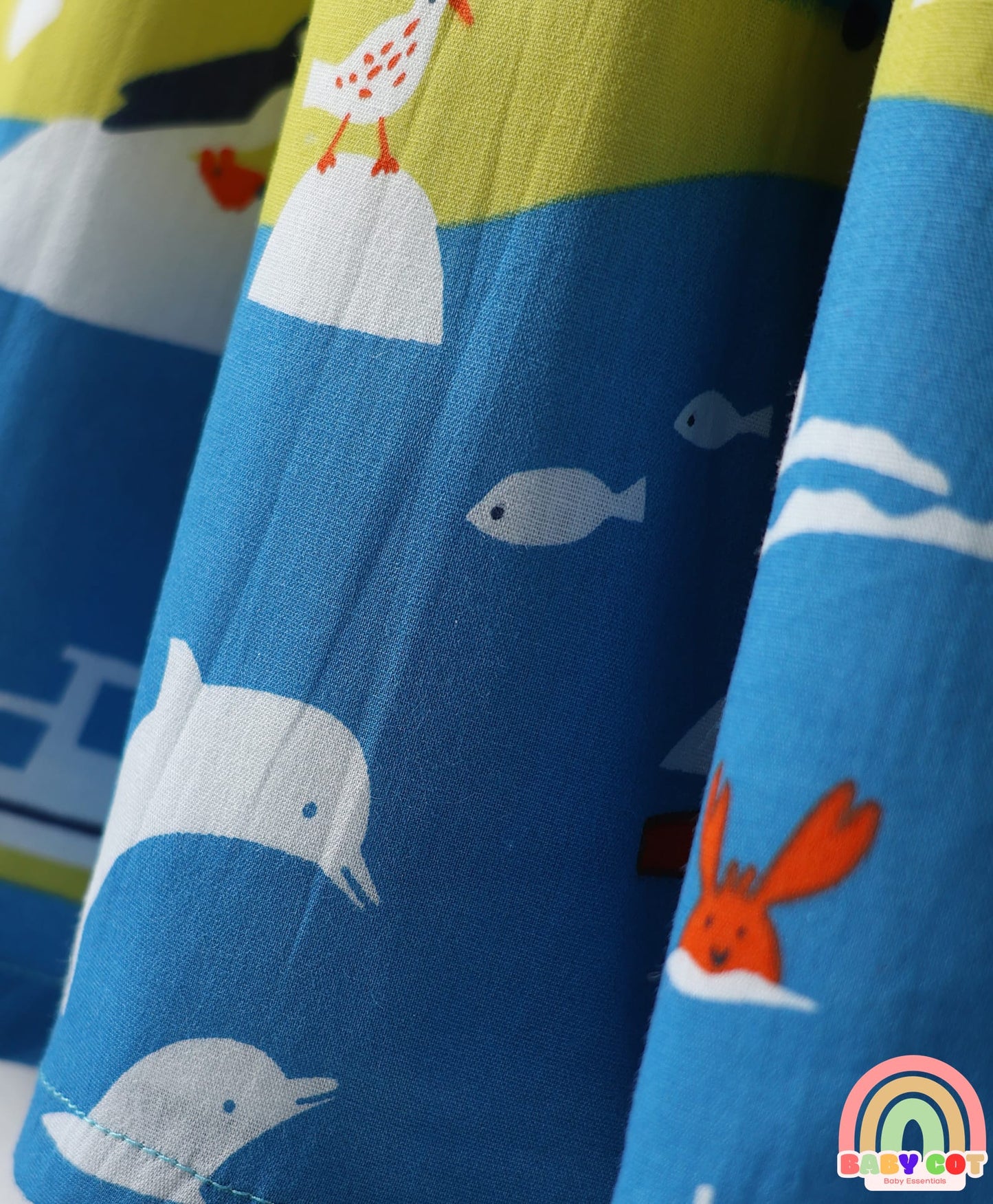 Cotton Woven Sleeveless Frock With Bird Print - Multicolor