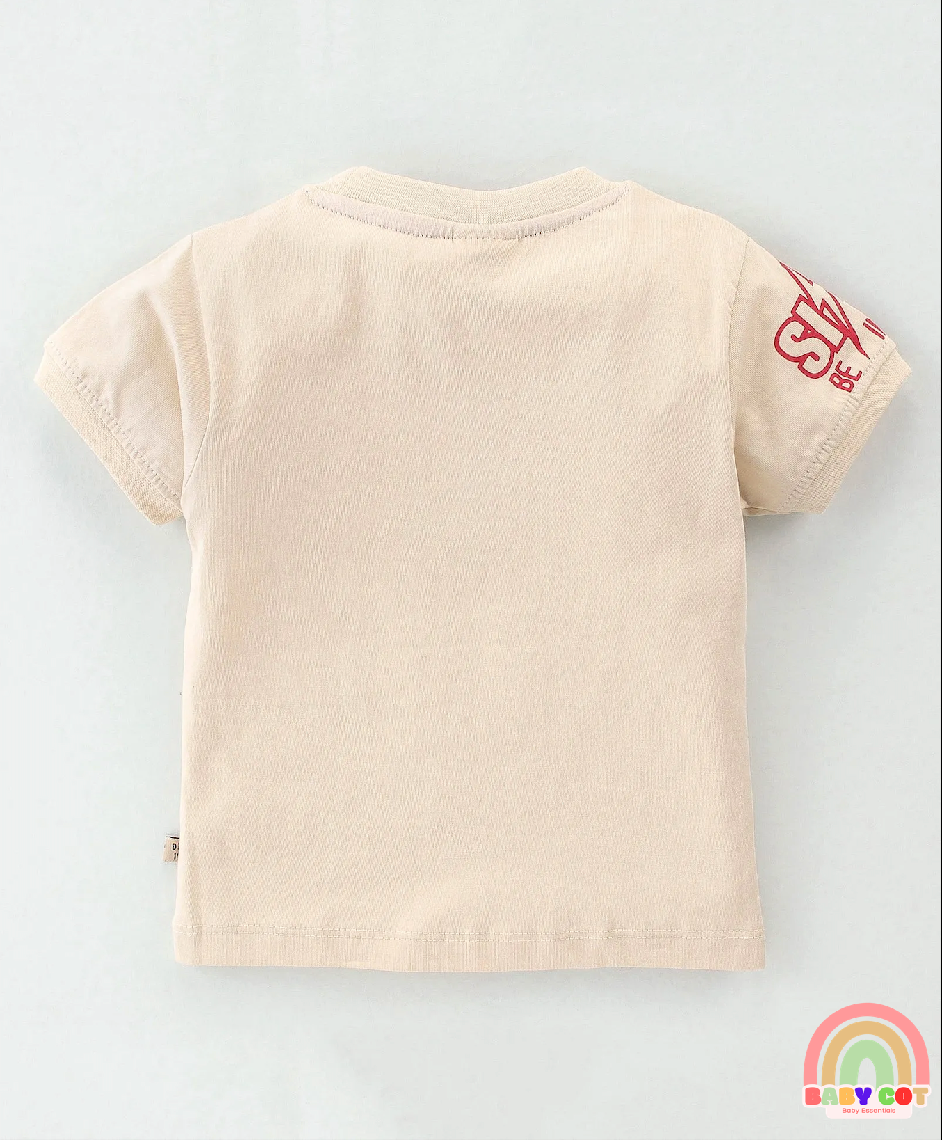 100% Cotton Knit Half Sleeves T-Shirt & Shorts With Text Print - Red & Beige