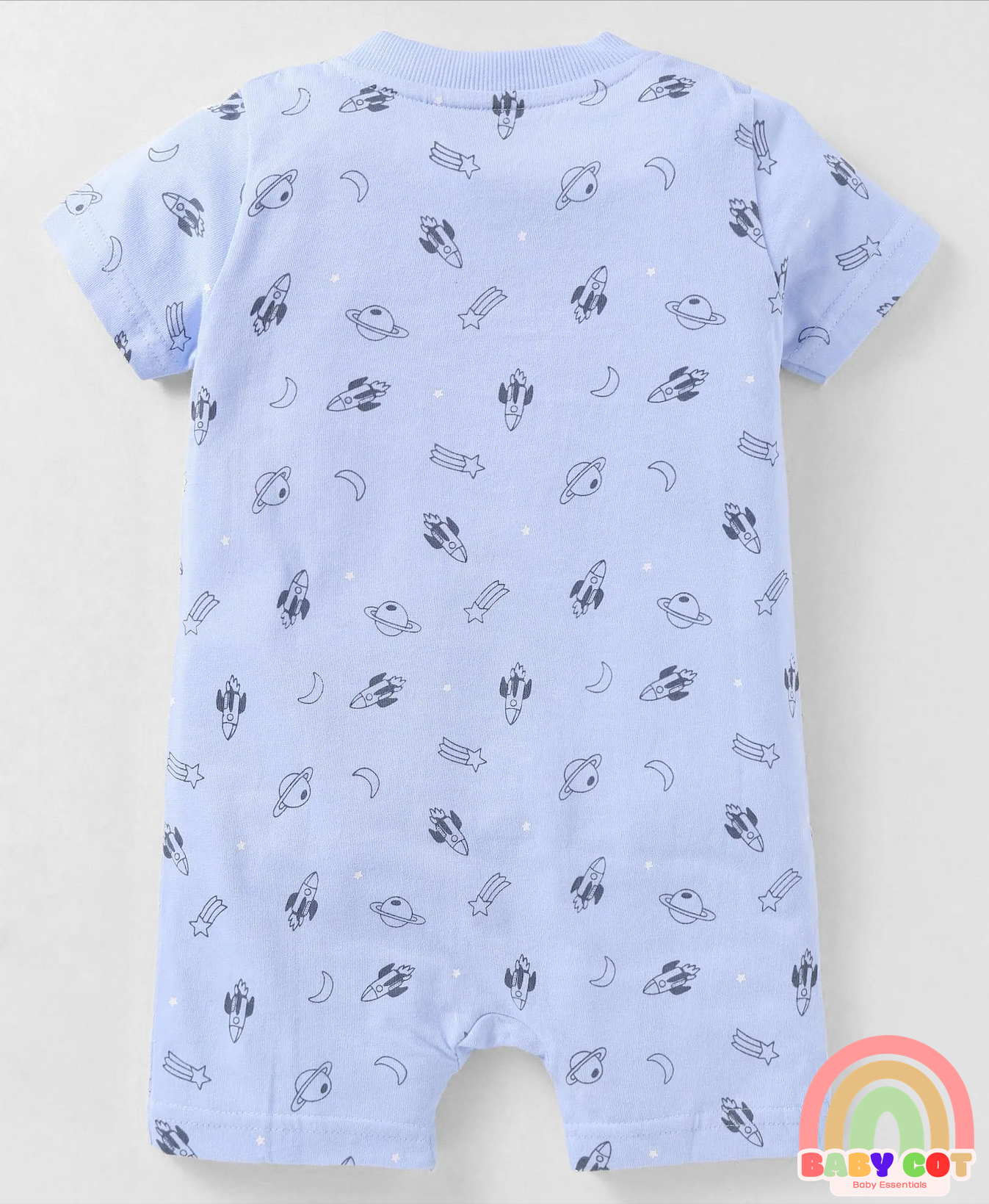 Interlock Knit Half Sleeves Rompers with Nautical & Space Theme Print Pack of 3 - Light Blue & Peach