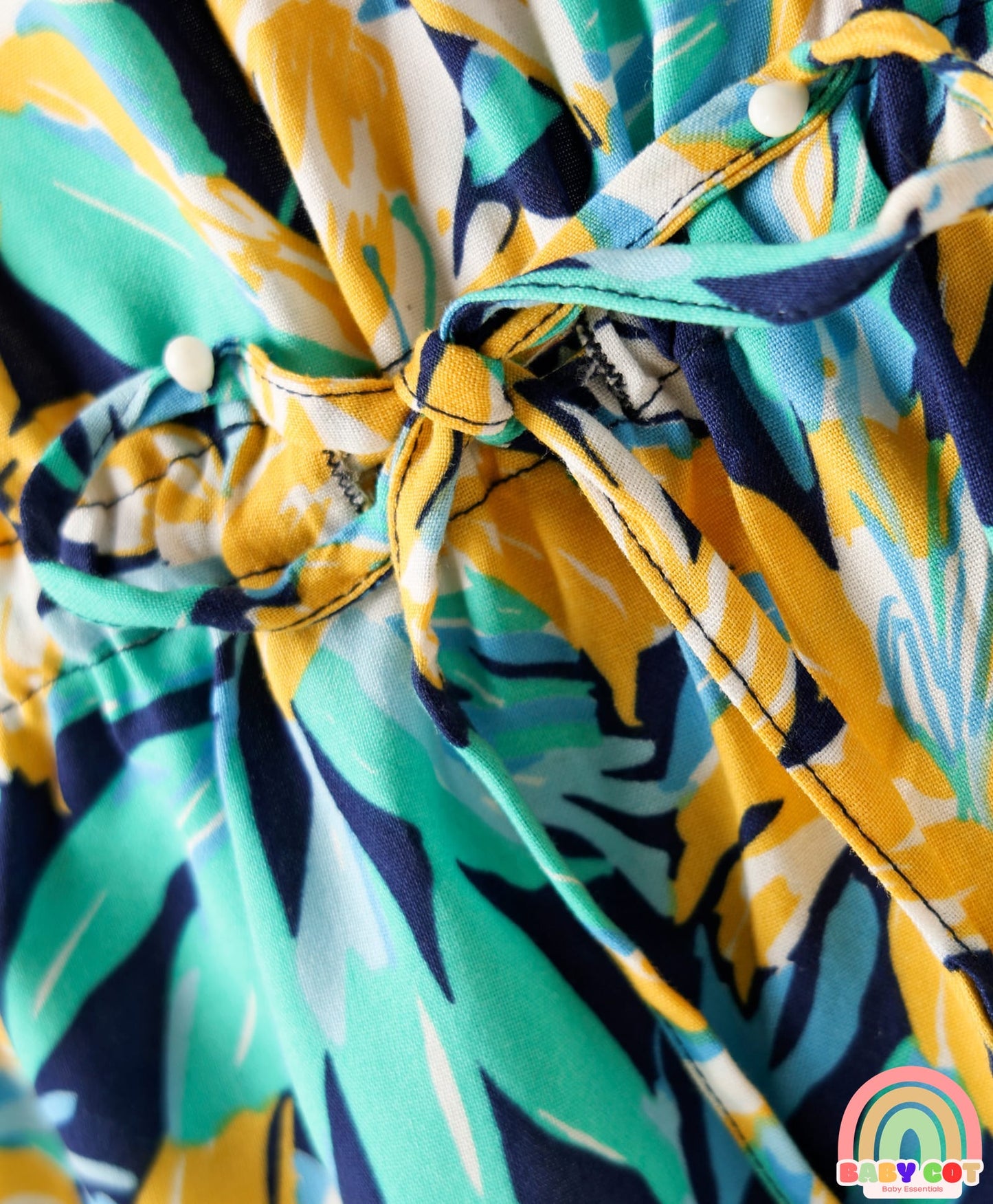 Rayon Woven Half Sleeves Kaftan Top with Leaves Print - Navy Blue
