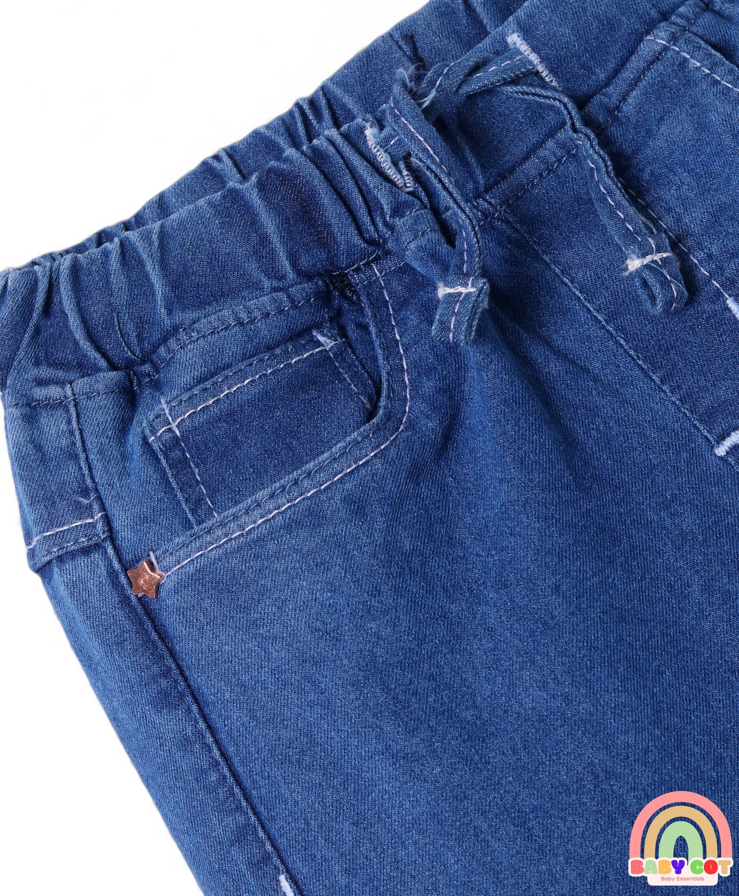 Full Length Washed Denim Jeans With Stretch - Medium Blue