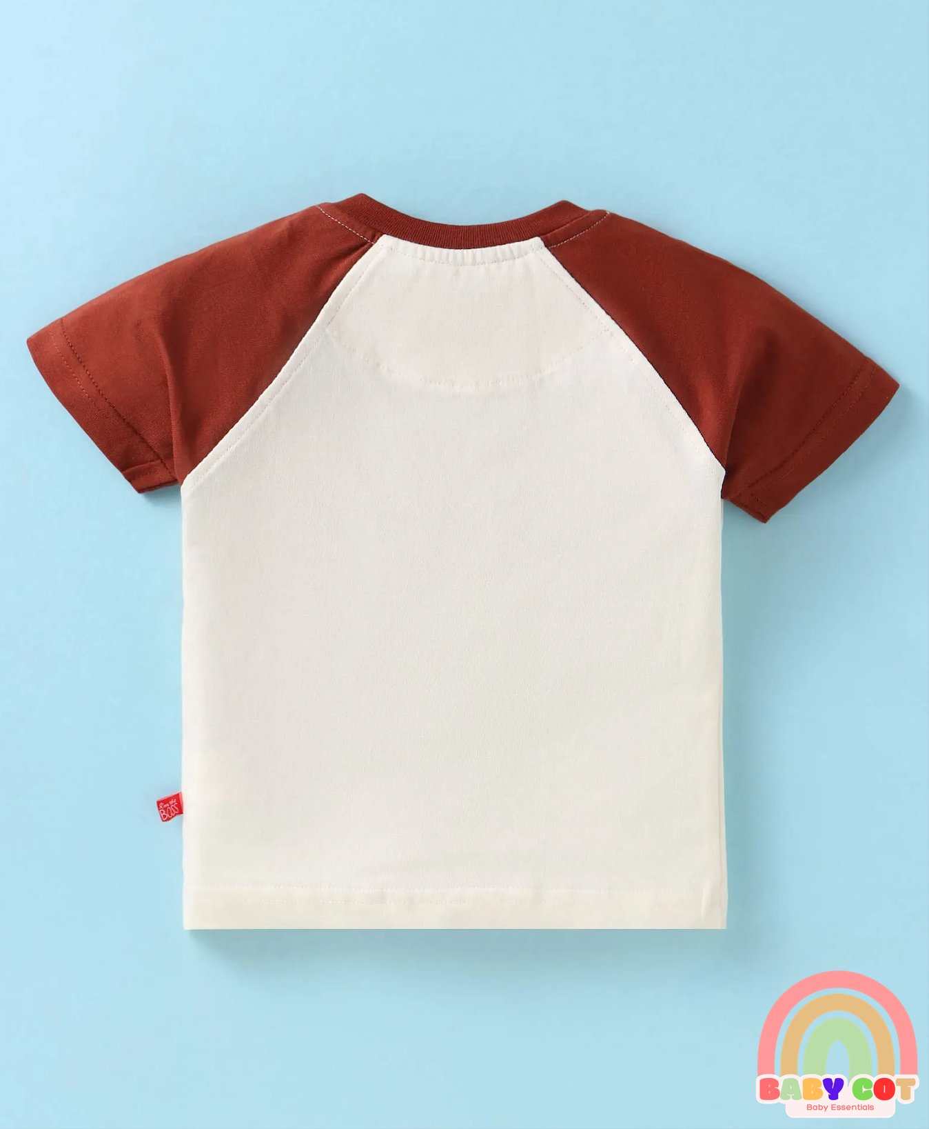Sinker Knit Half Raglan Sleeves T-Shirt & Shorts Set with Stripes - Brown & White