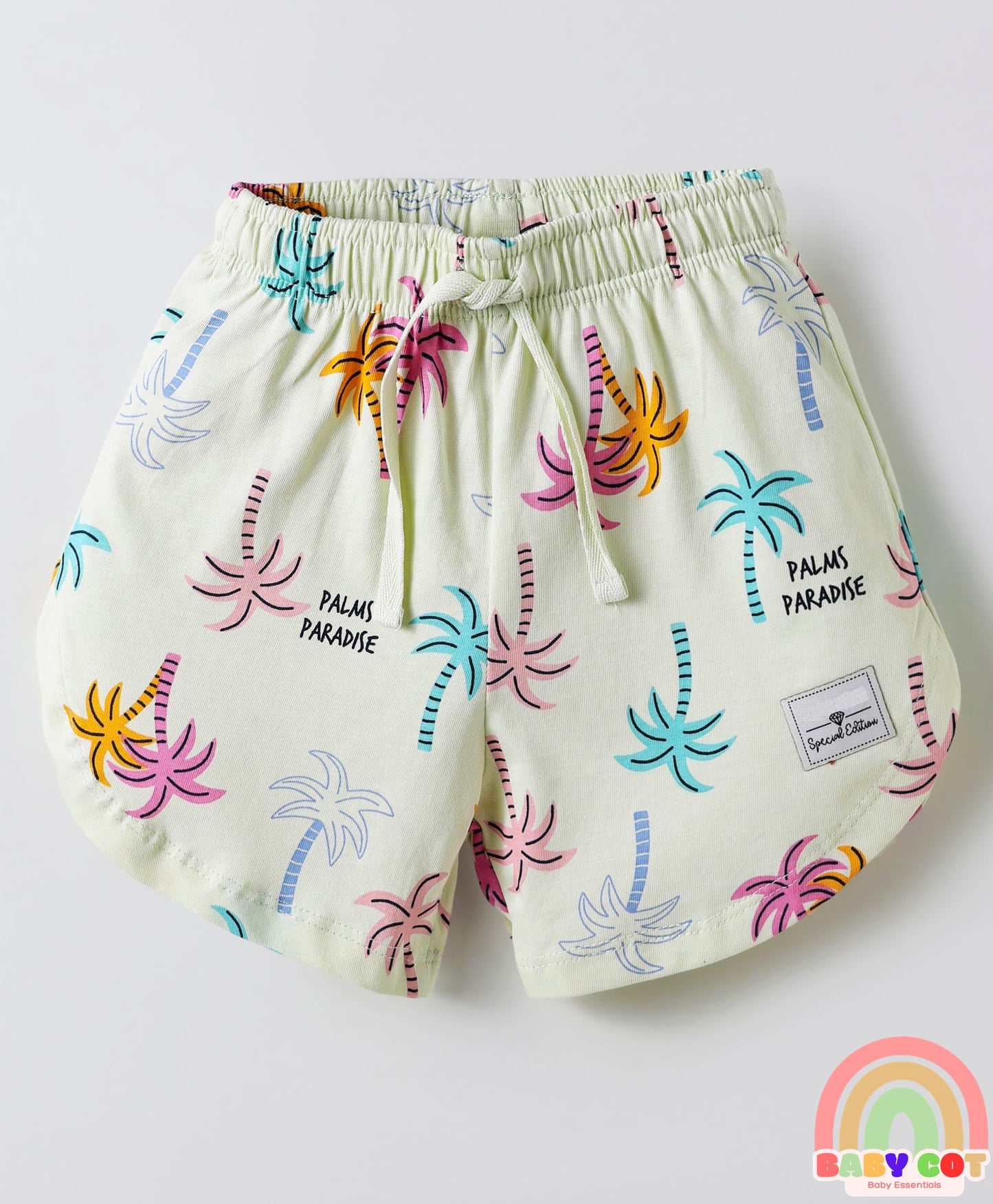 Sinker Knit Above Knee Length Shorts With Bow & Beach Theme Print Pack Of 3 - Purple Pink & Light Yellow