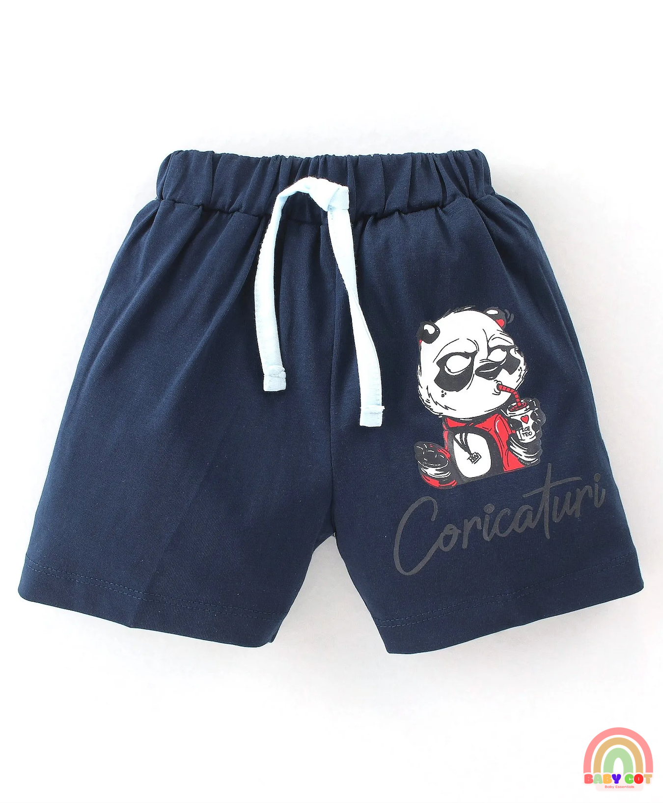 100% Cotton Knit Half Sleeves T-Shirt & Shorts With Panda Print - Navy Blue