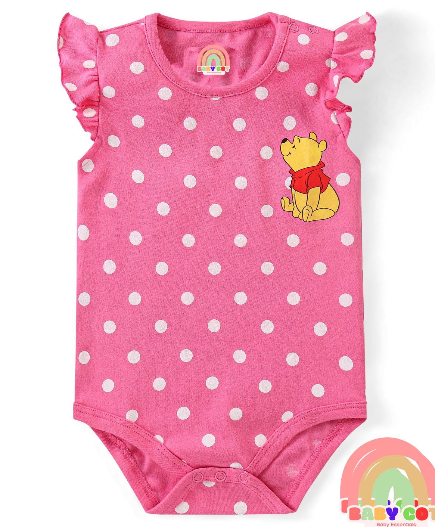 Cotton Knit Frill Sleeves Onesies with Winnie The Pooh Graphics Pack Of 3 - Multicolour