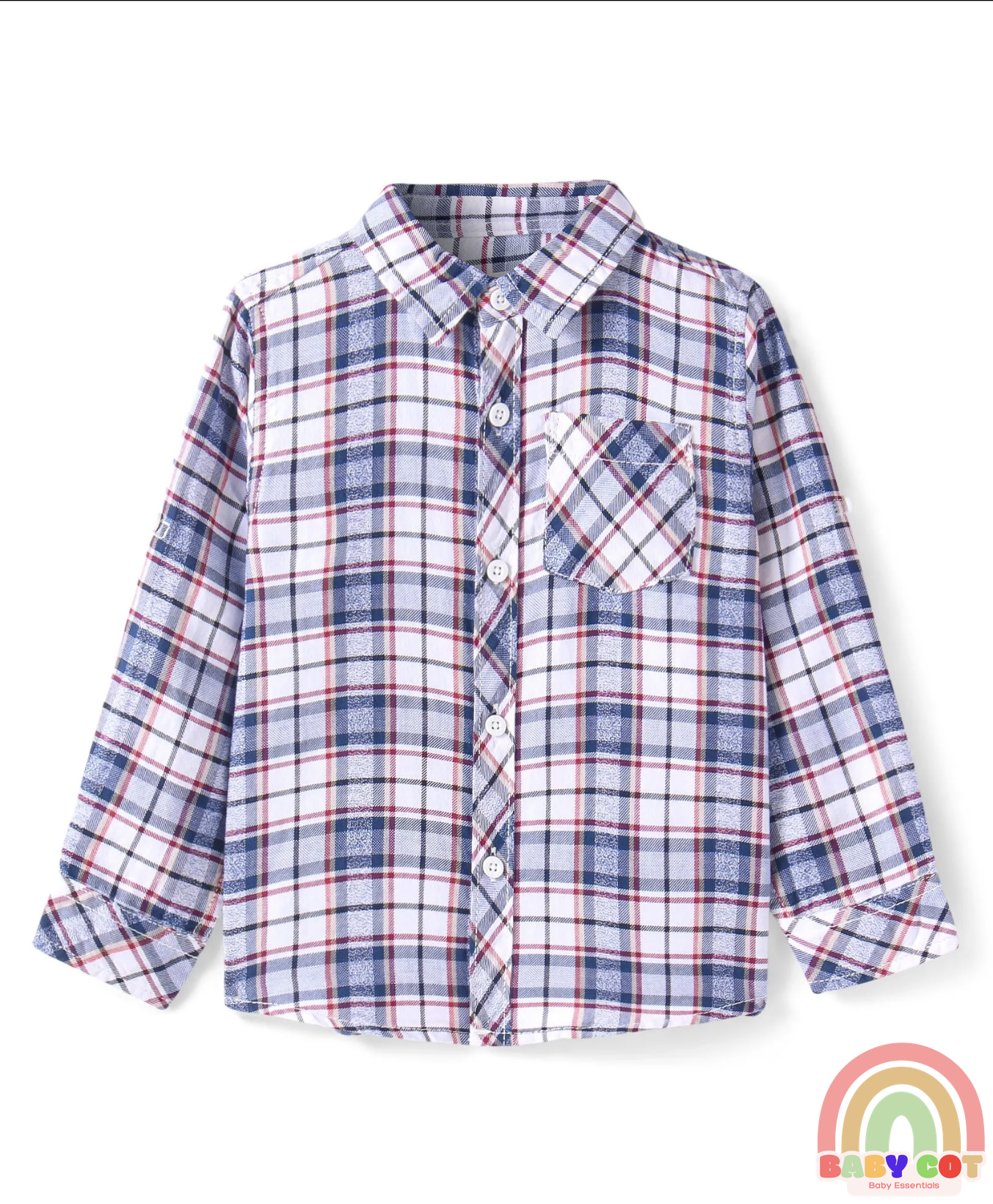 Cotton Woven Full Sleeves Checkered Shirt with Text Print T-Shirt - Blue White & Red