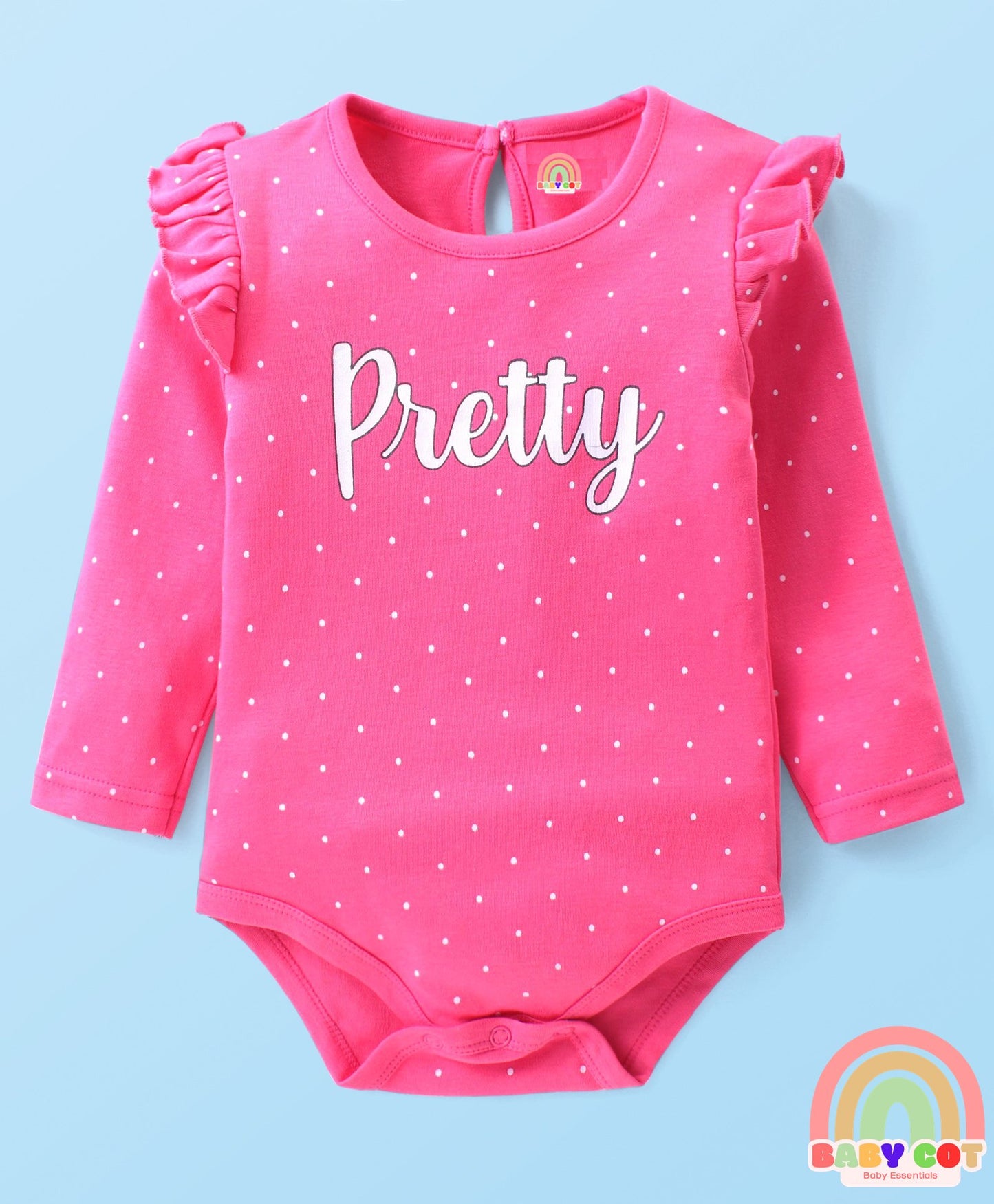 100% Cotton Full Sleeves Onesies with Frill Detailing Floral & Text Print Pack of 3 - Multicolour