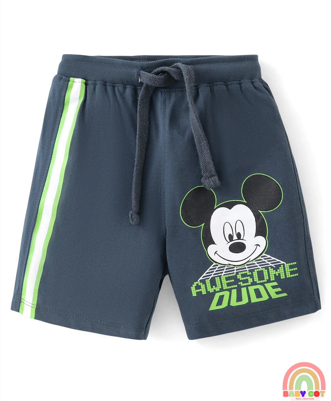 Cotton Knit Half Sleeves T-Shirt & Shorts Set With Cartoon Print - Green & Blue
