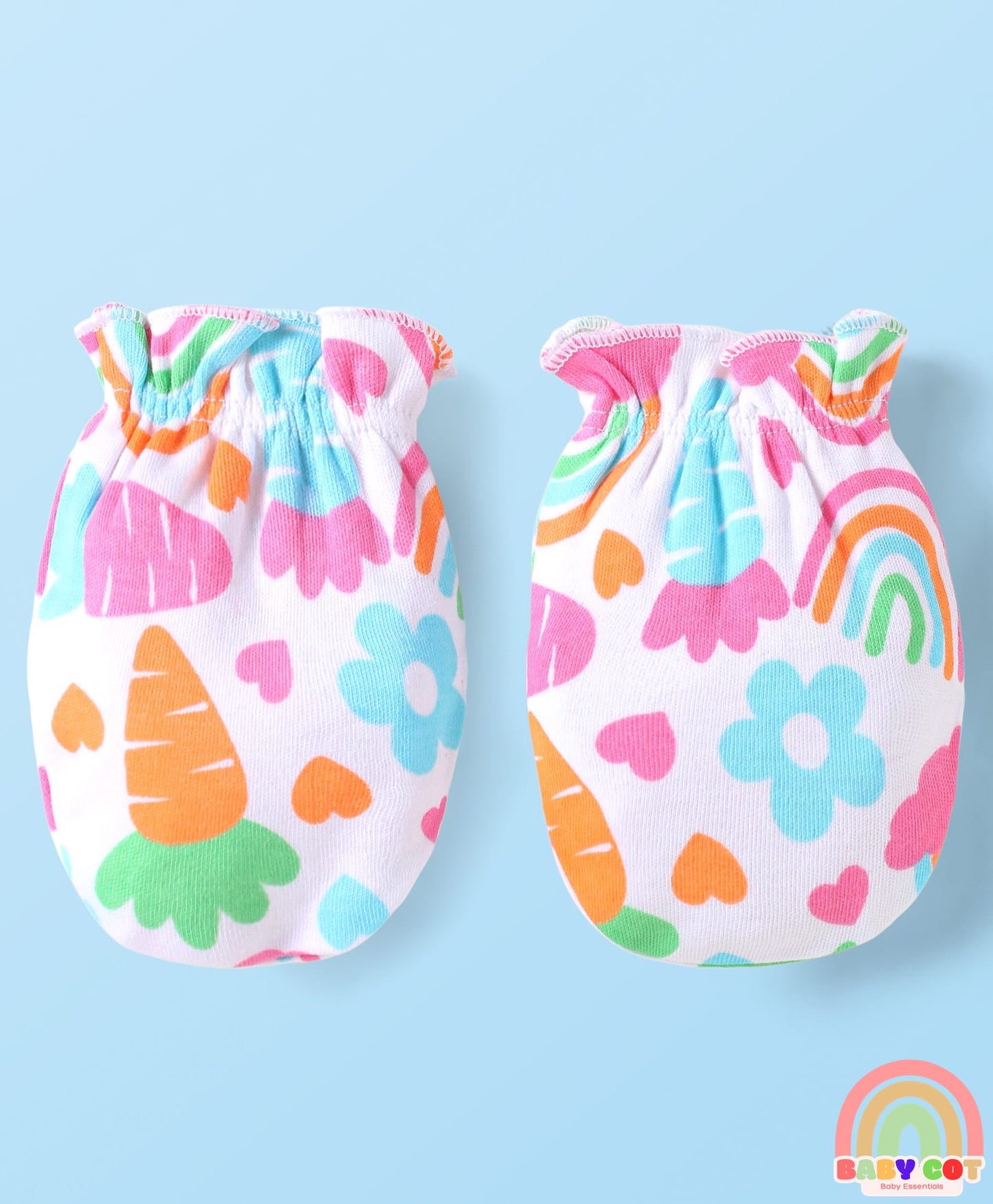 100% Cotton Interlock Knit Sleeveless Onesie with Hair Band Booties & Mittens with Floral & Tropical Print - White & Pink